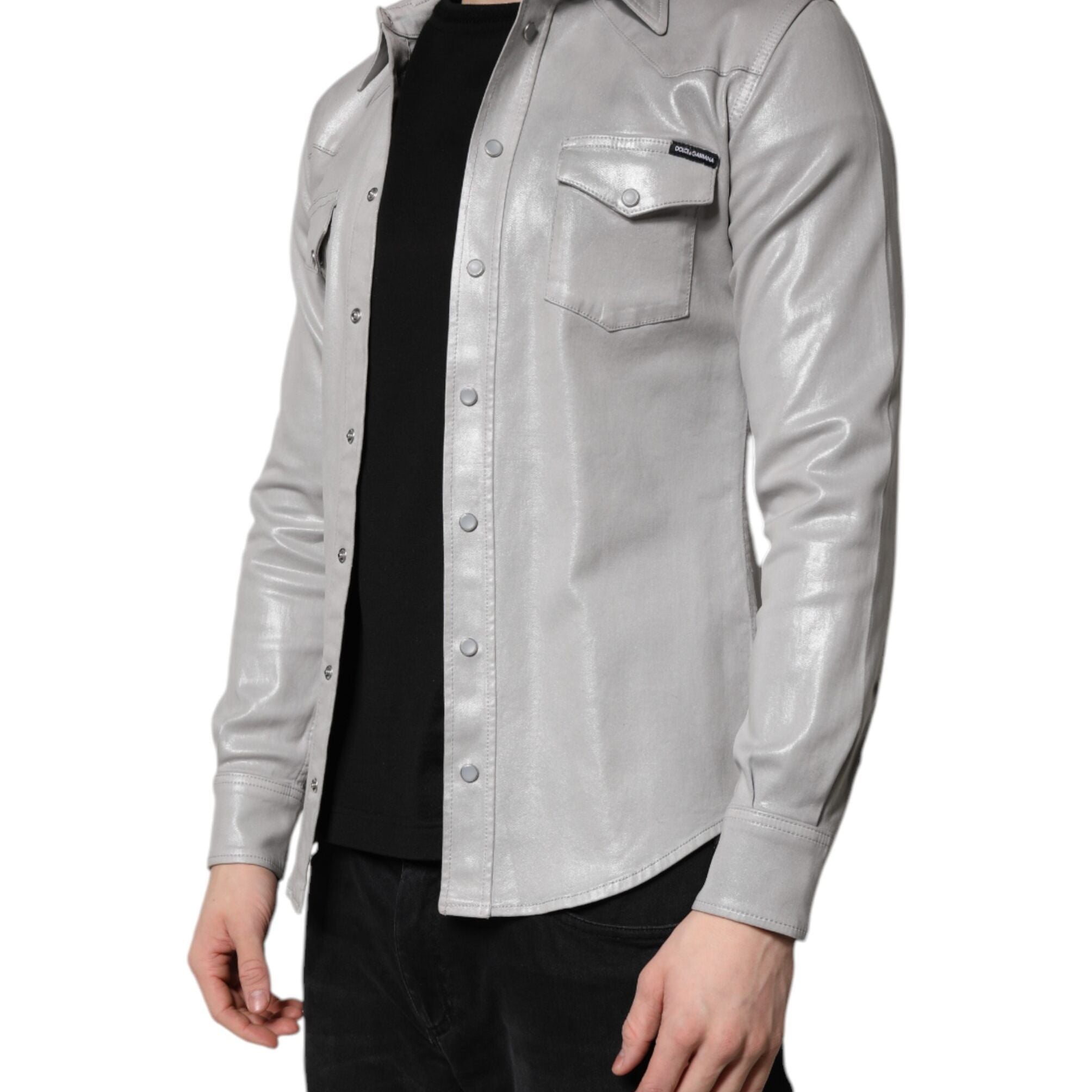 Dolce & Gabbana Metallic Gray Cotton Button Down Shirt
