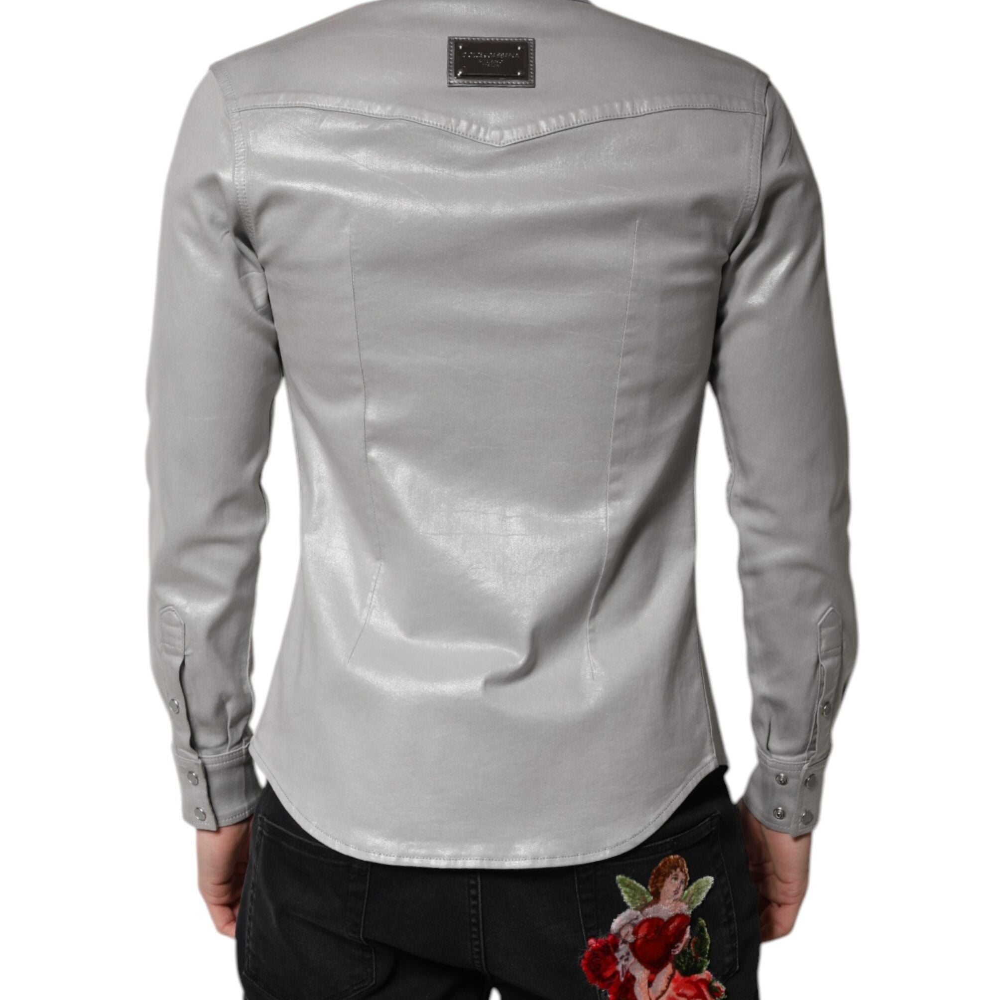 Dolce & Gabbana Metallic Gray Cotton Button Down Shirt
