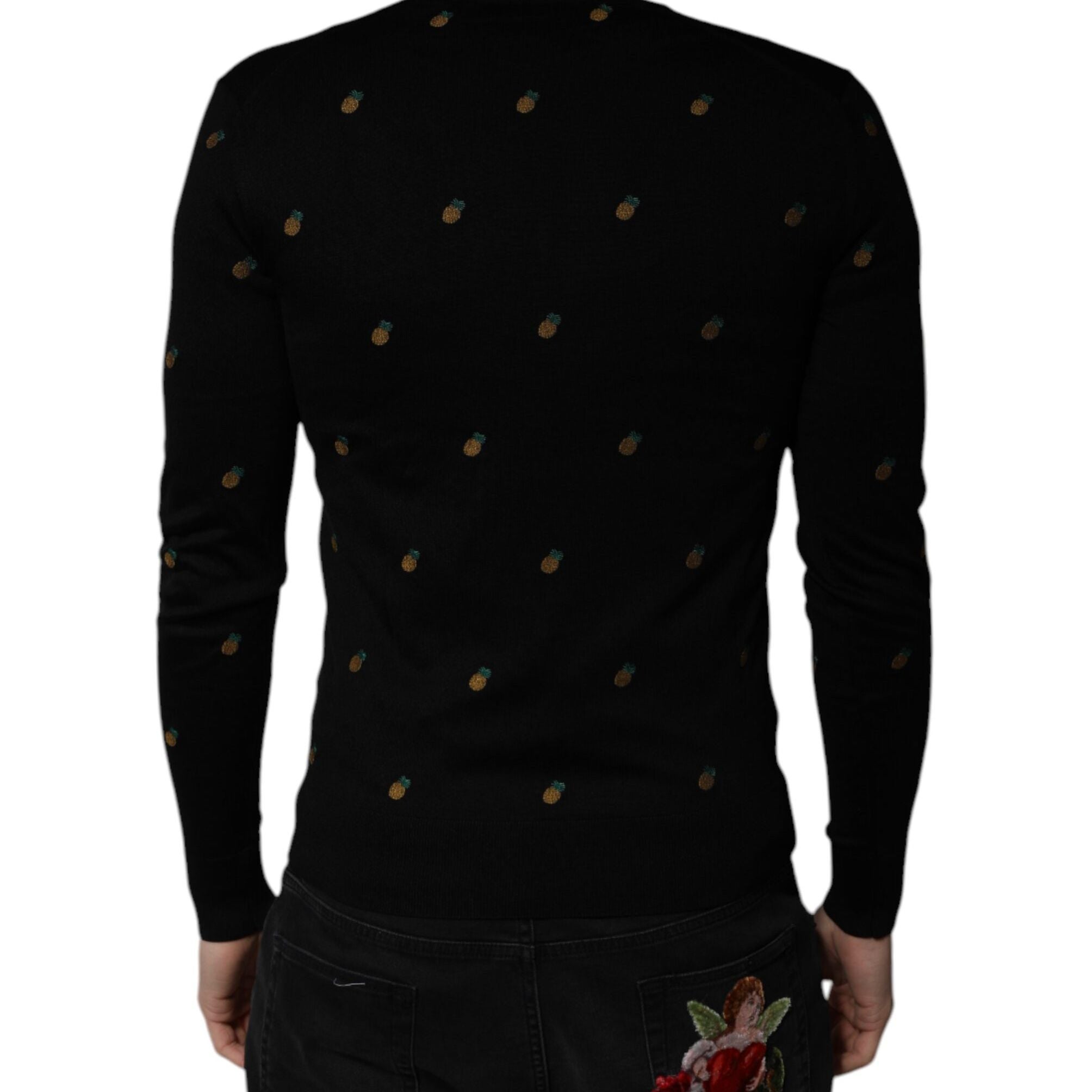 Dolce & Gabbana Black Pineapple Crew Neck Pullover Sweater