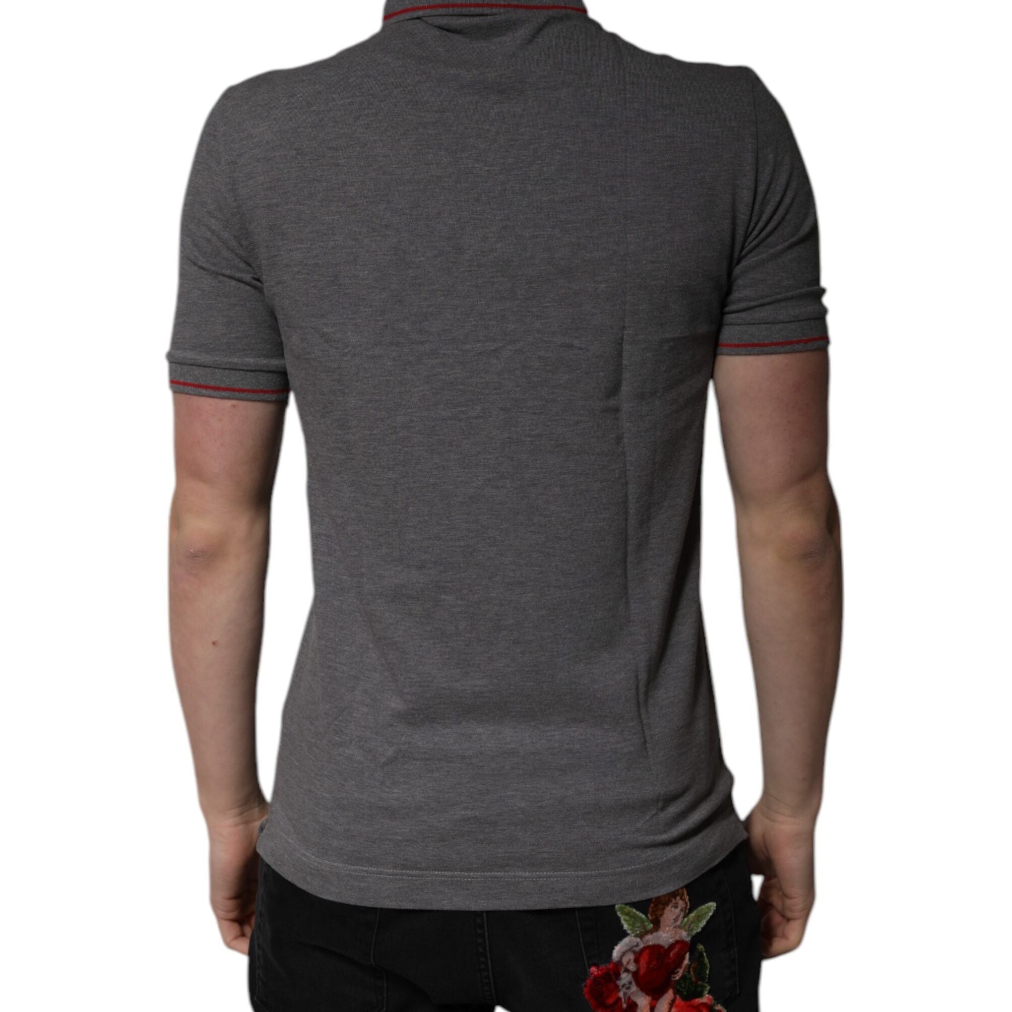 Dolce & Gabbana Gray Cotton Crown Collared Polo T-shirt