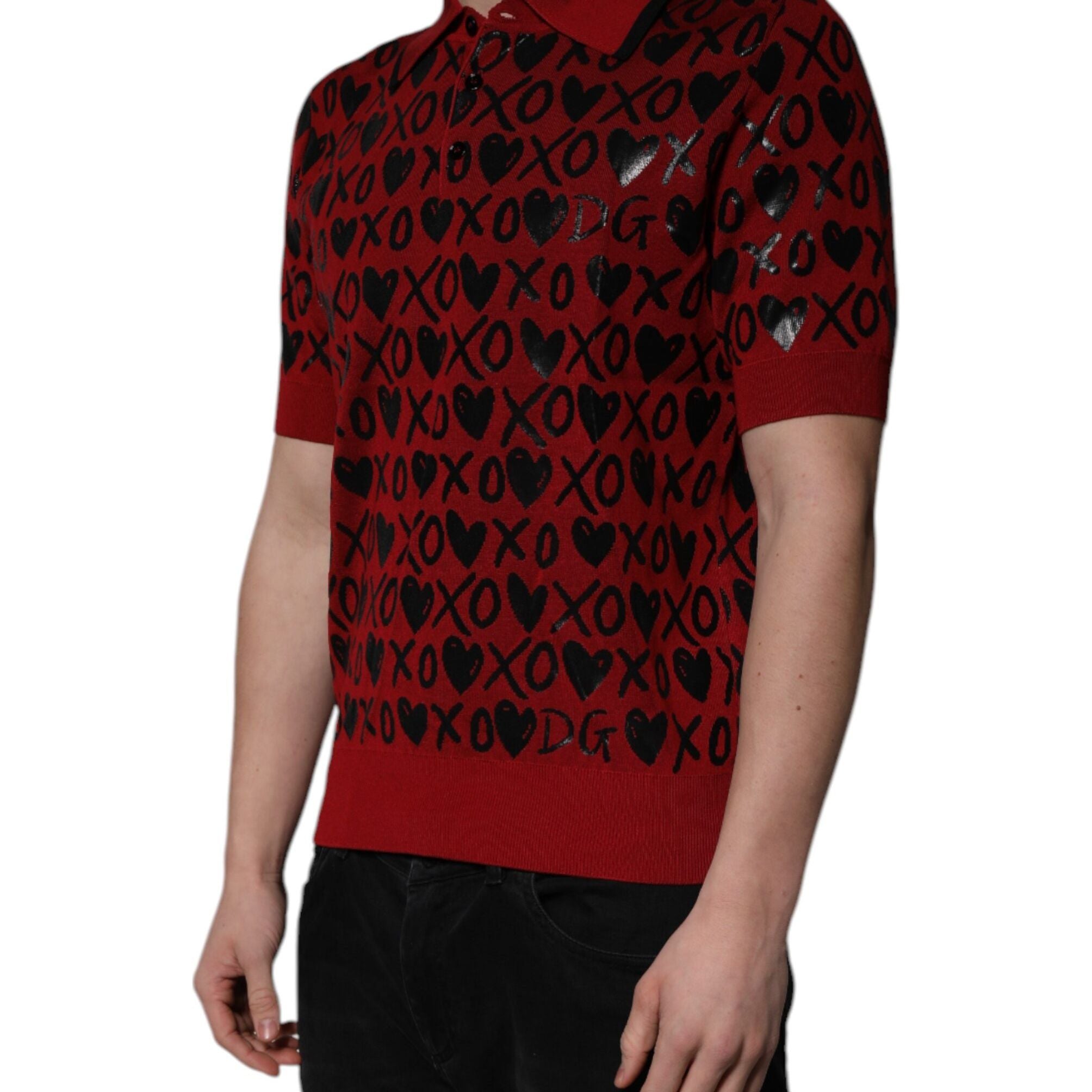Dolce & Gabbana Red Cotton XOXO Collared Polo T-shirt