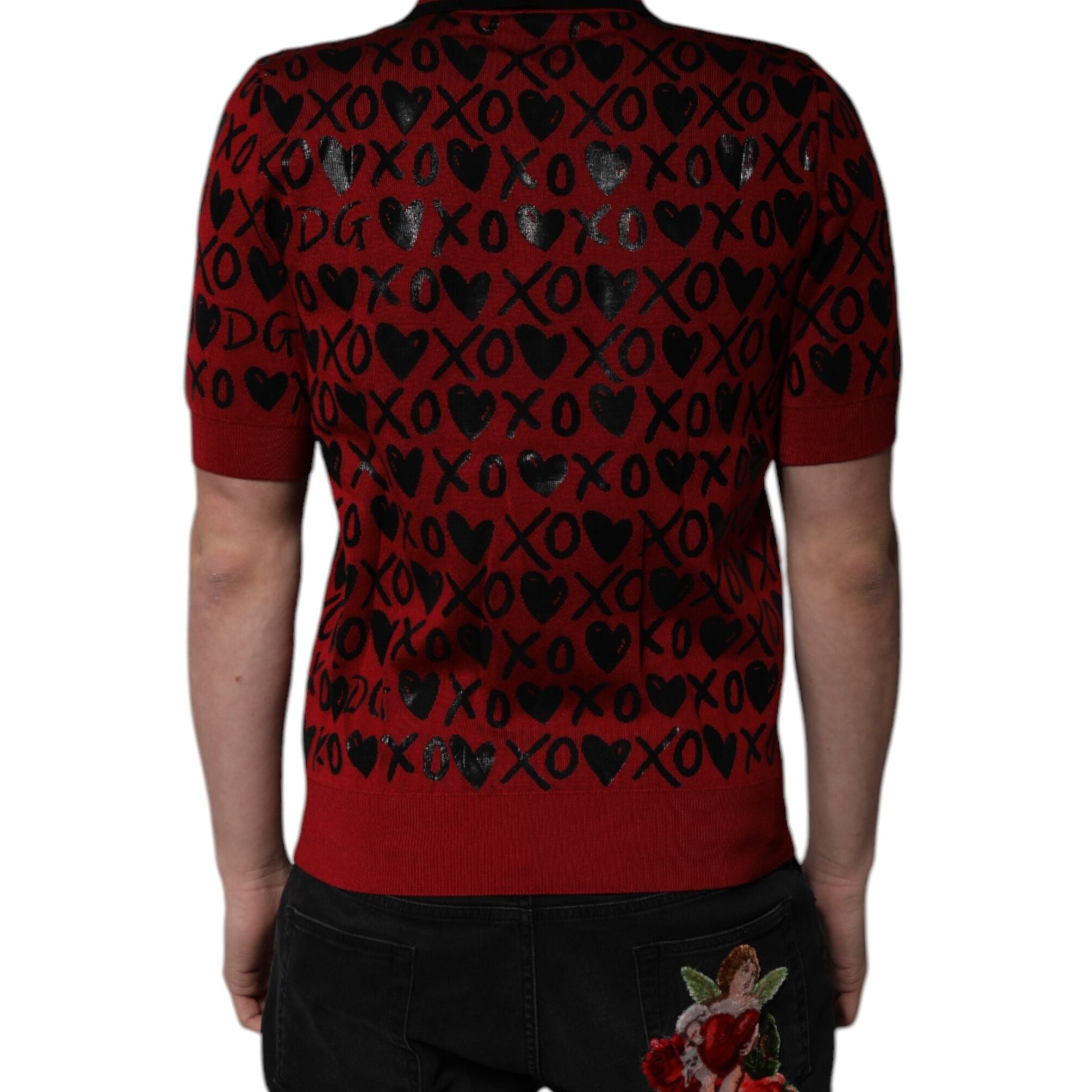 Dolce & Gabbana Red Cotton XOXO Collared Polo T-shirt