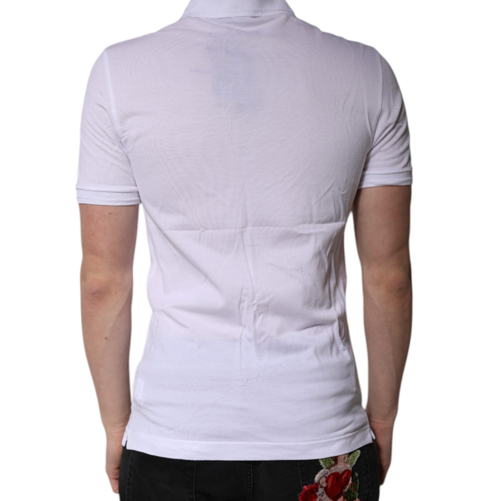 Dolce & Gabbana White Cotton Logo Collared Polo T-shirt