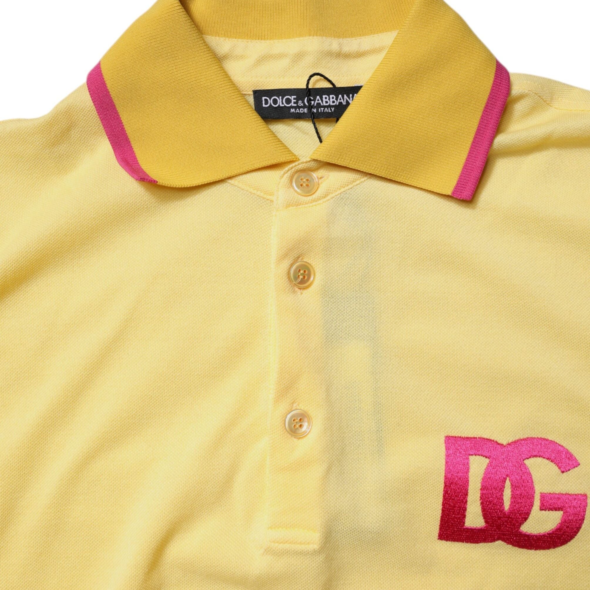 Dolce & Gabbana Yellow Cotton Logo Collared Polo T-shirt