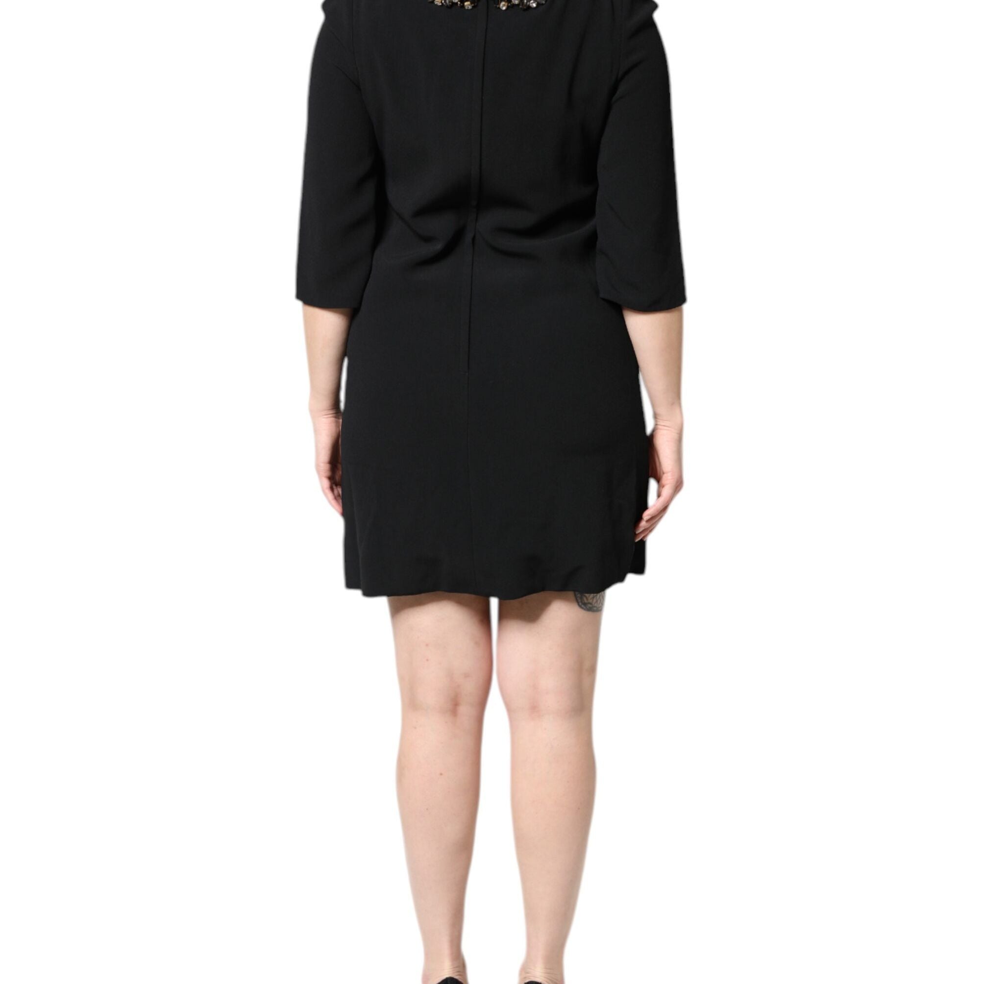 Dolce & Gabbana Black Crystal Embellished Round Neck Mini Dress