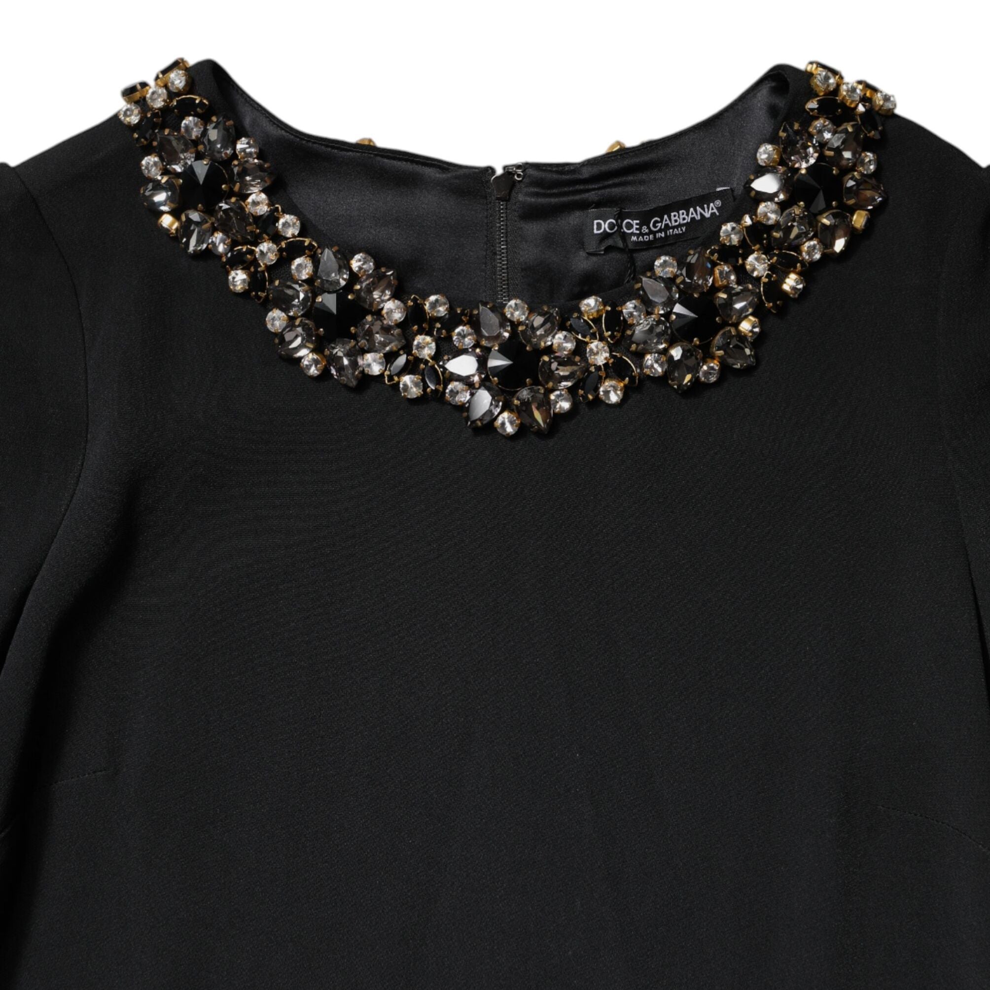 Dolce & Gabbana Black Crystal Embellished Round Neck Mini Dress