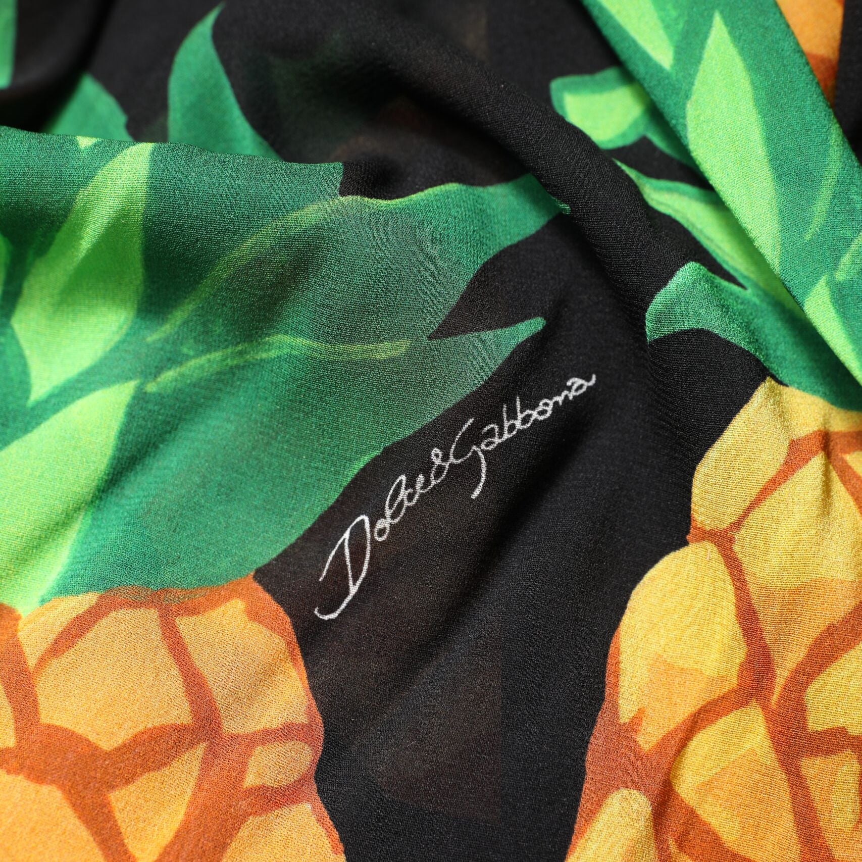 Dolce & Gabbana Black Silk Pineapple Draped Print Wrap Dress