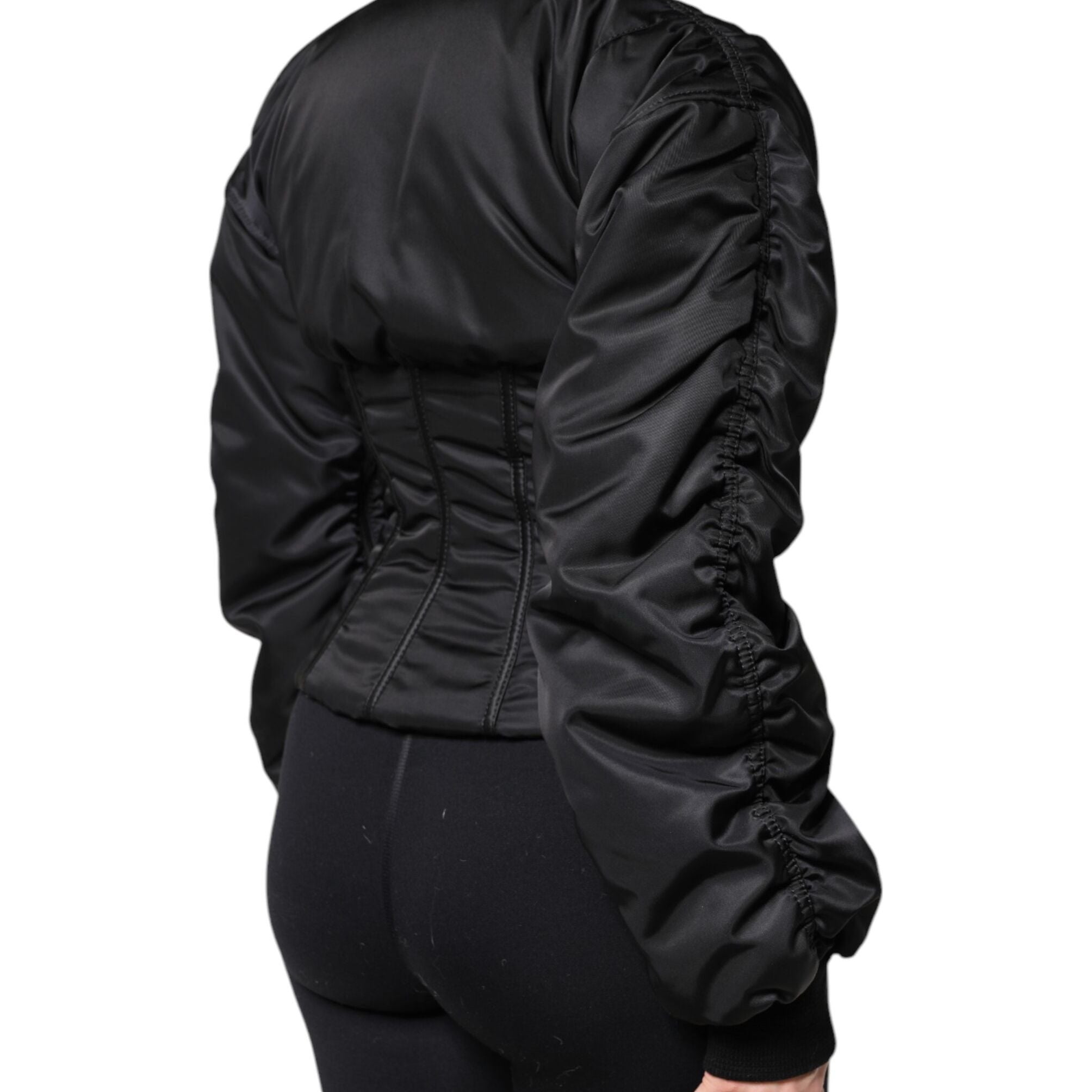 Dolce & Gabbana Black Nylon Full Zip Bustier Corset Jacket