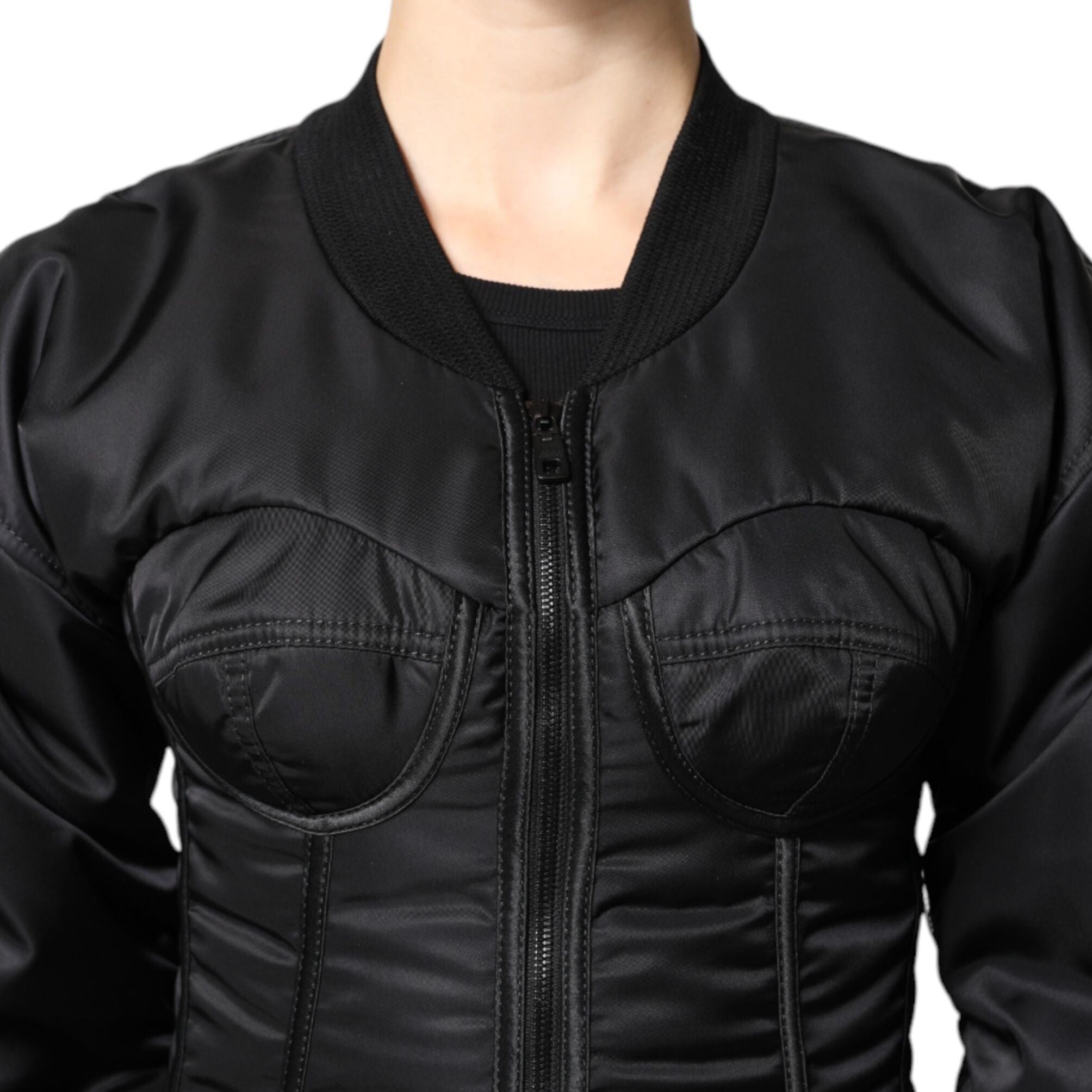 Dolce & Gabbana Black Nylon Full Zip Bustier Corset Jacket