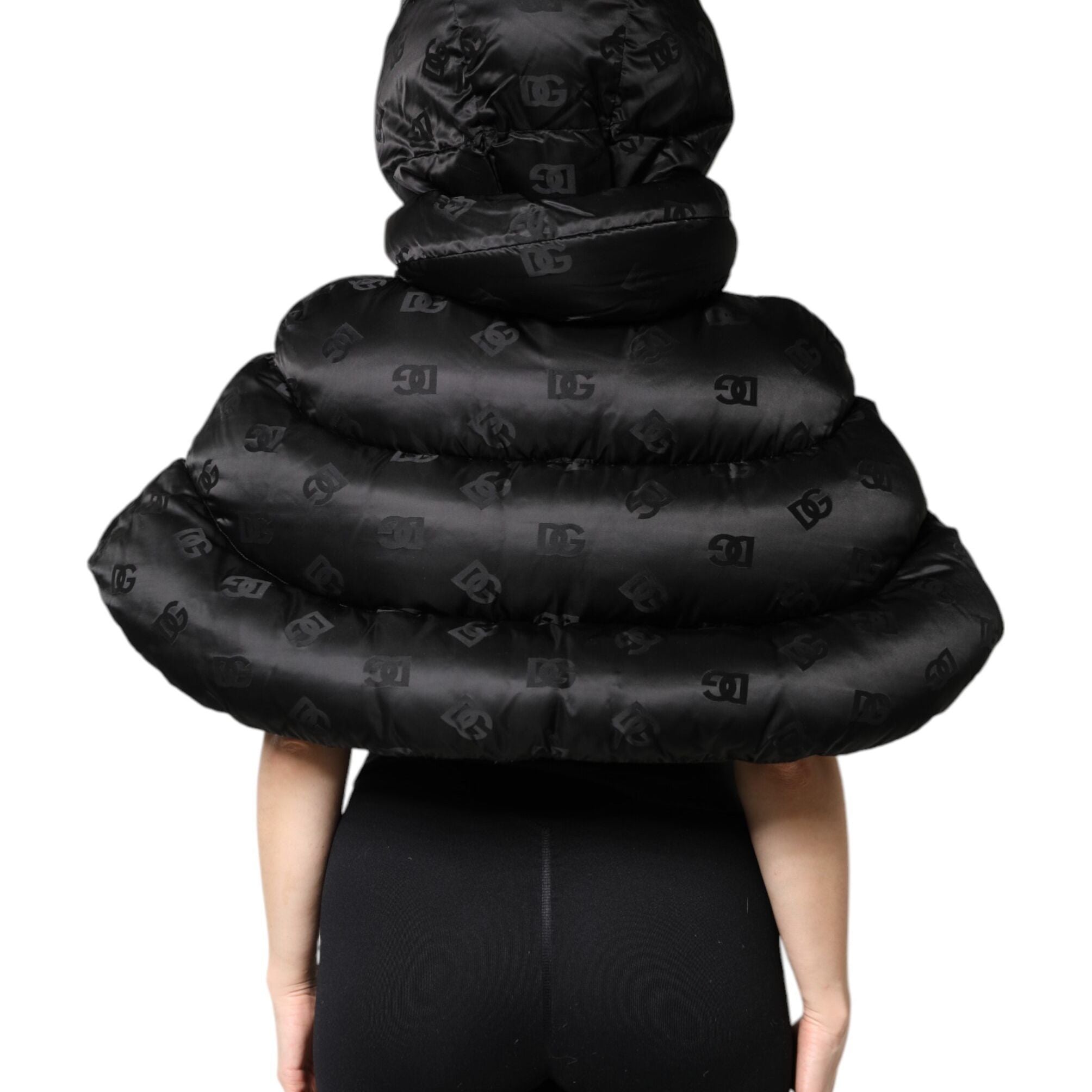 Dolce & Gabbana Black Padded Puffer Hooded Full Zip Cropped Jacket