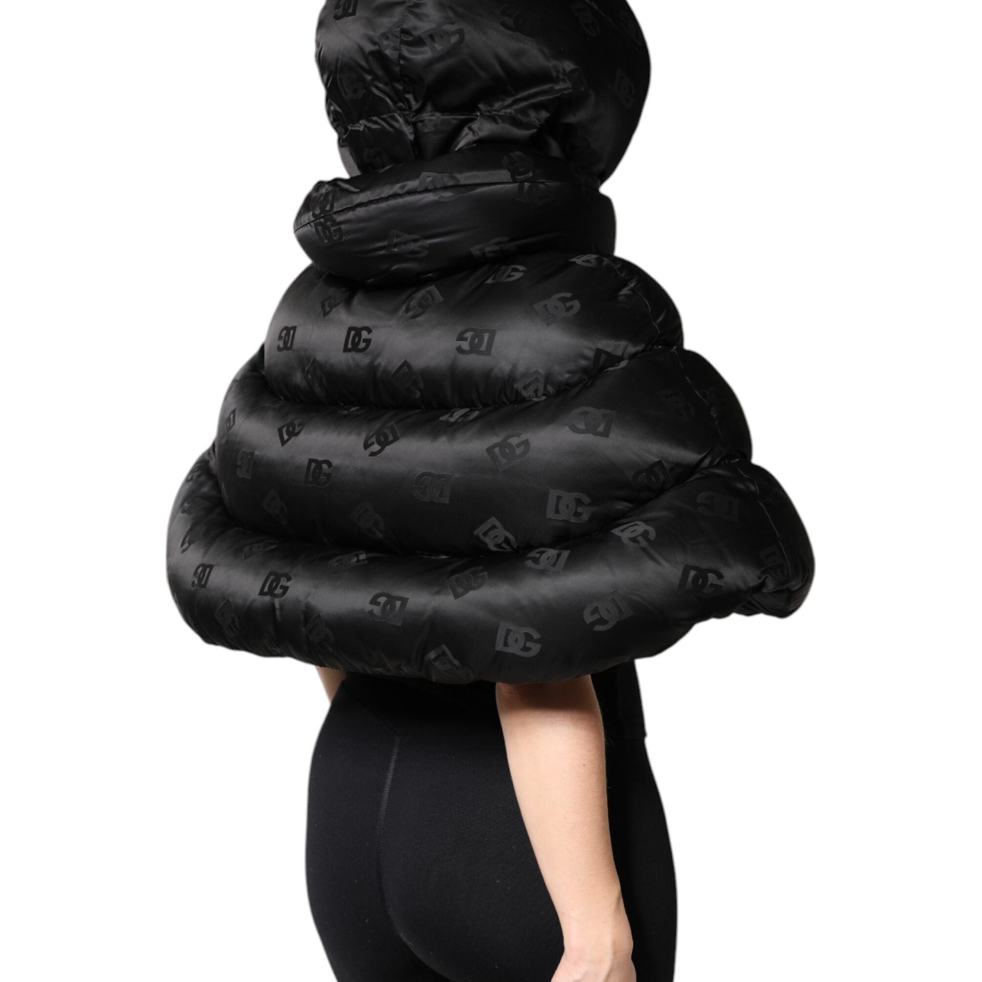 Dolce & Gabbana Black Padded Puffer Hooded Full Zip Cropped Jacket