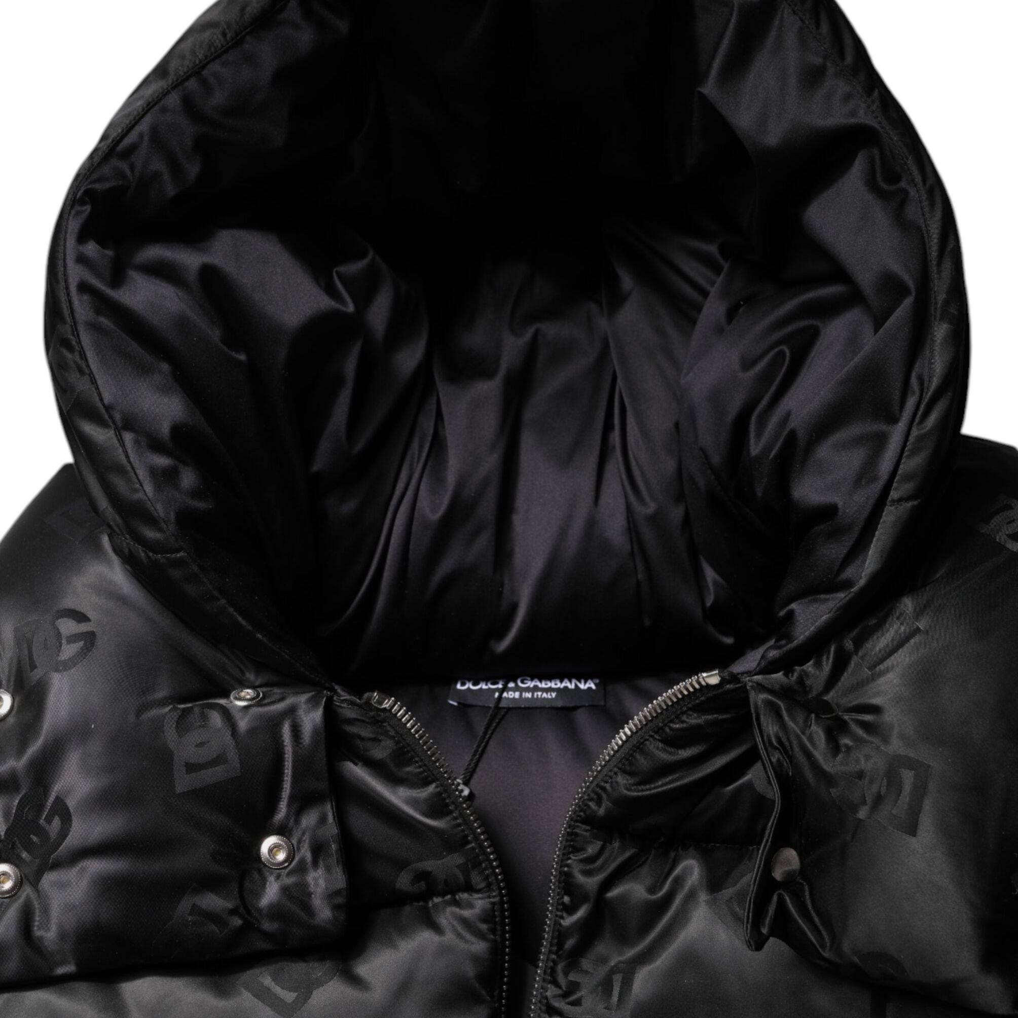 Dolce & Gabbana Black Padded Puffer Hooded Full Zip Cropped Jacket