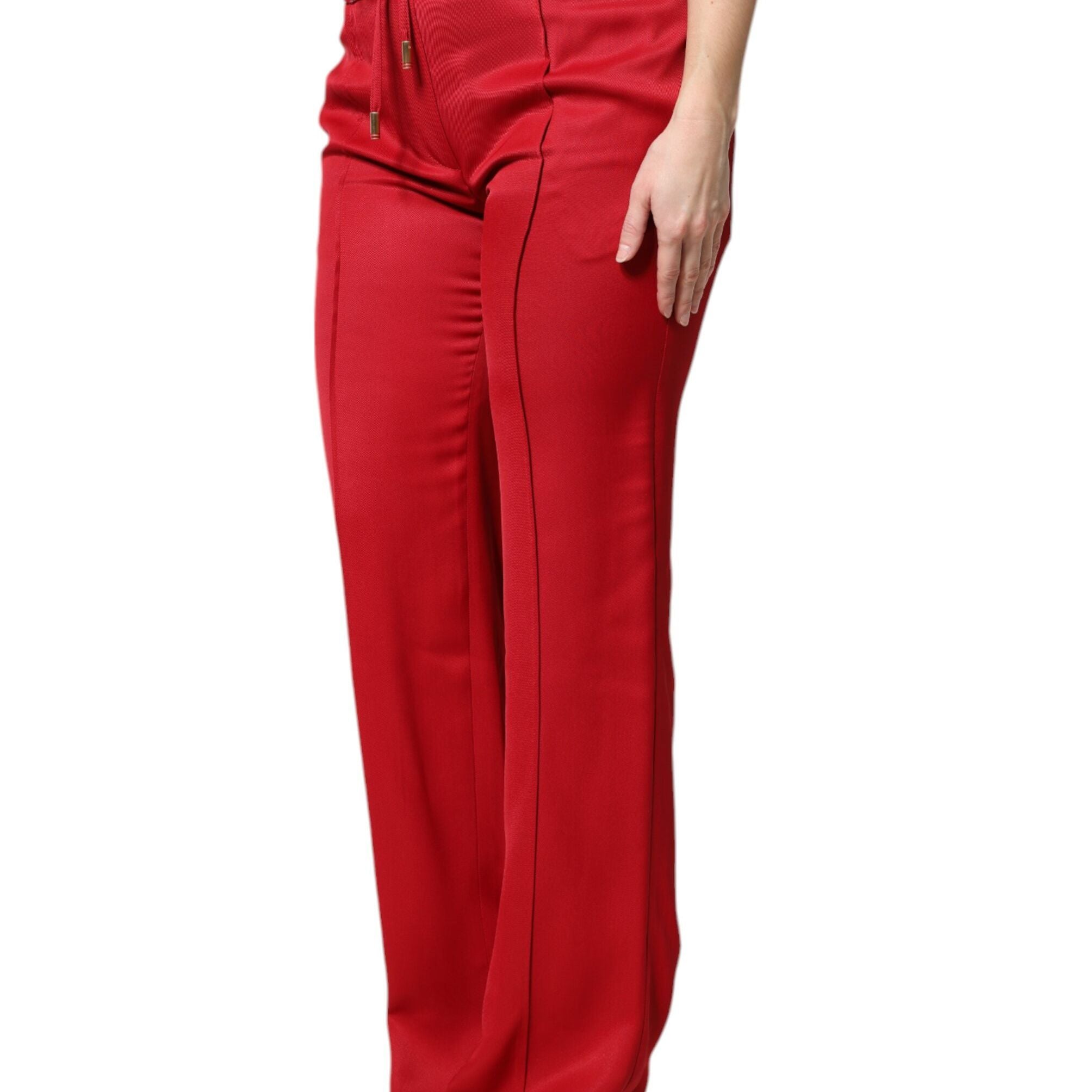 Dolce & Gabbana Red Viscose Straight Fit Pants