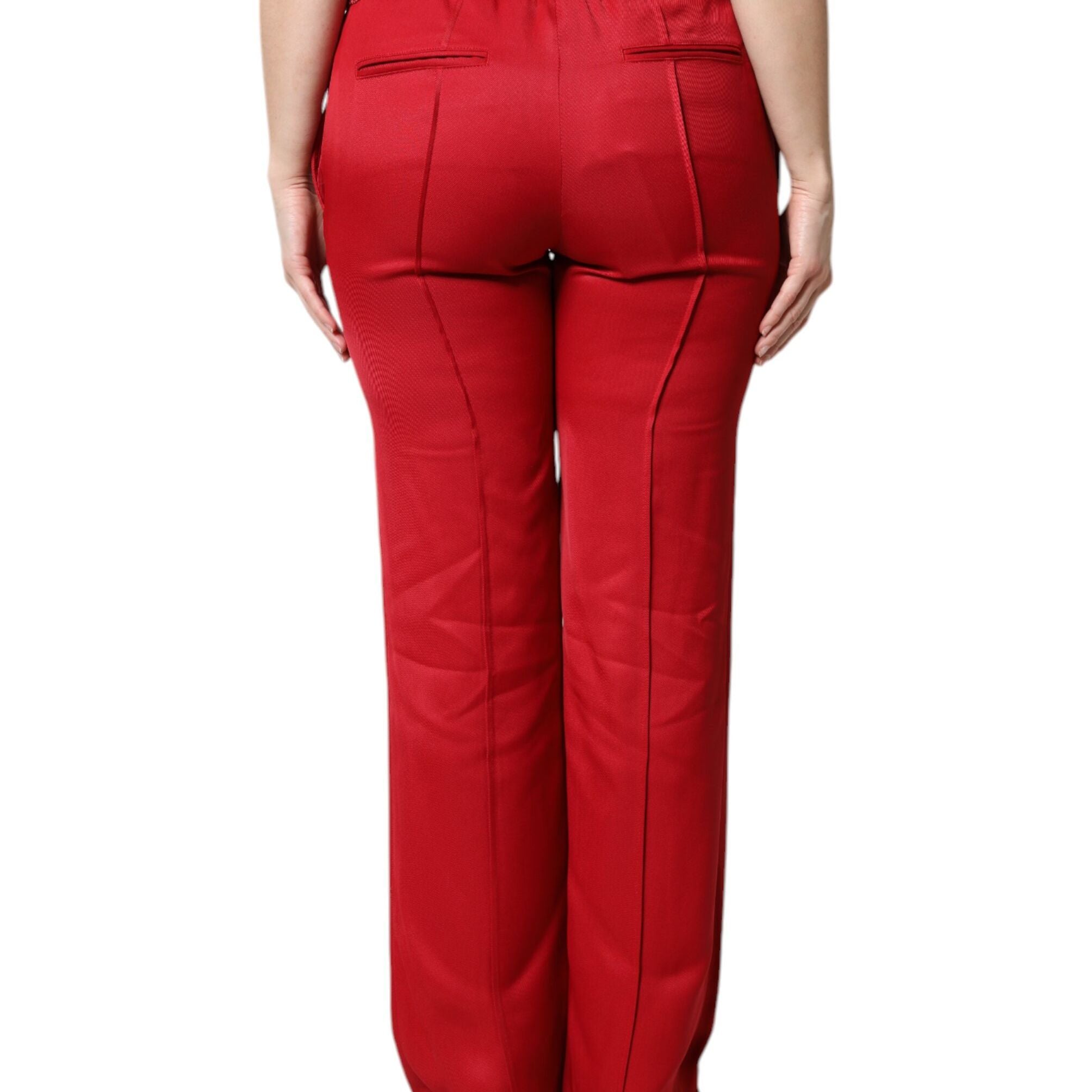 Dolce & Gabbana Red Viscose Straight Fit Pants