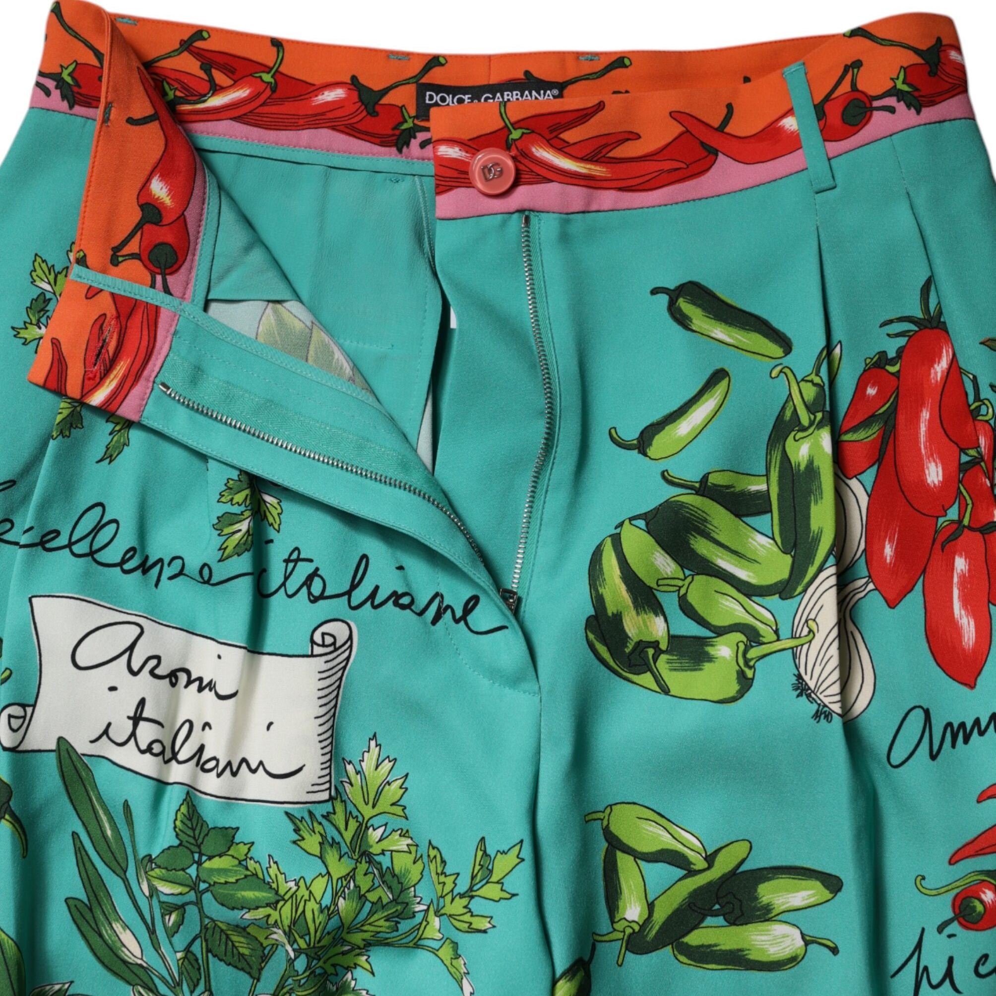 Dolce & Gabbana Green Silk Printed Straight Pants