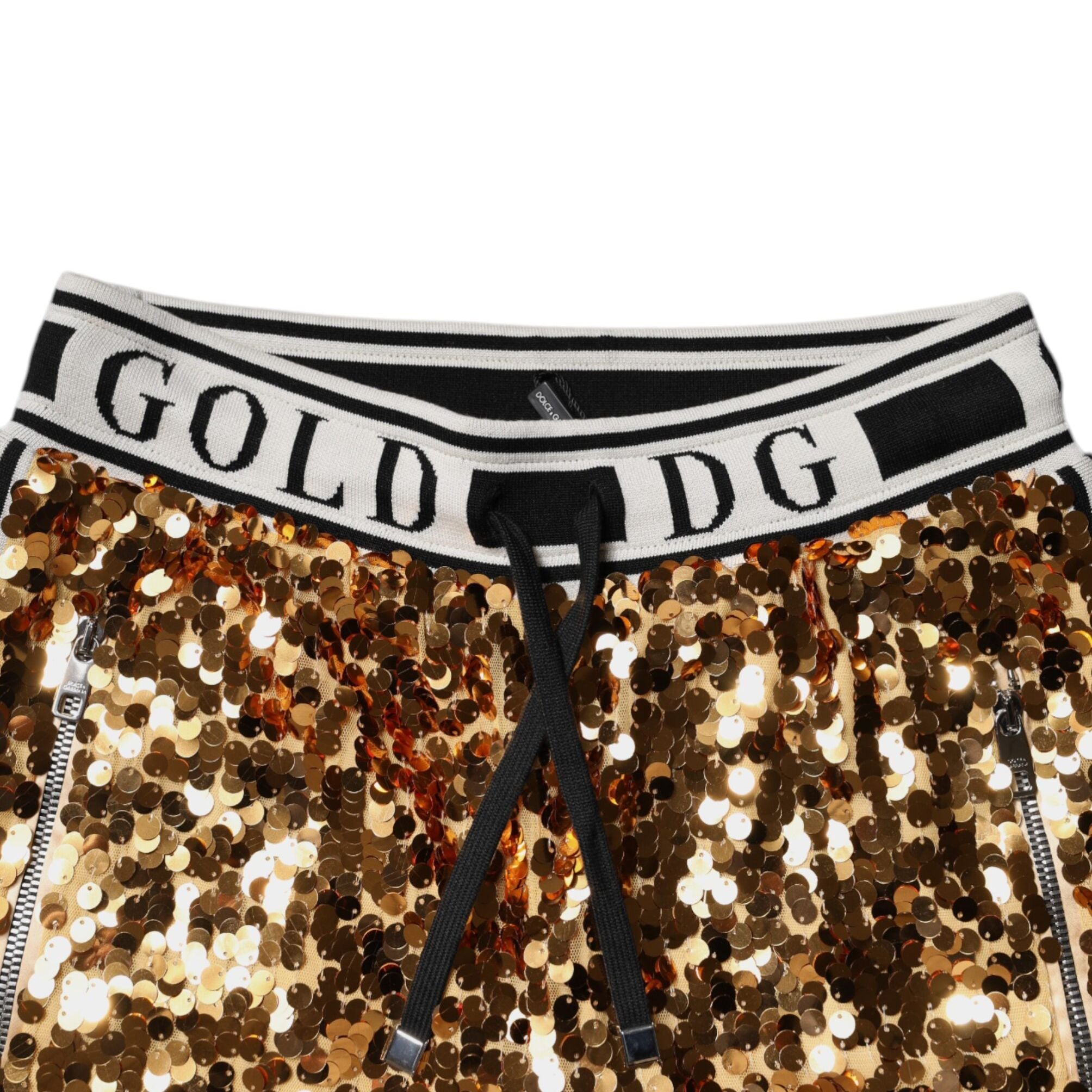Dolce & Gabbana Metallic Gold DG Logo Sequined Jogger Pants