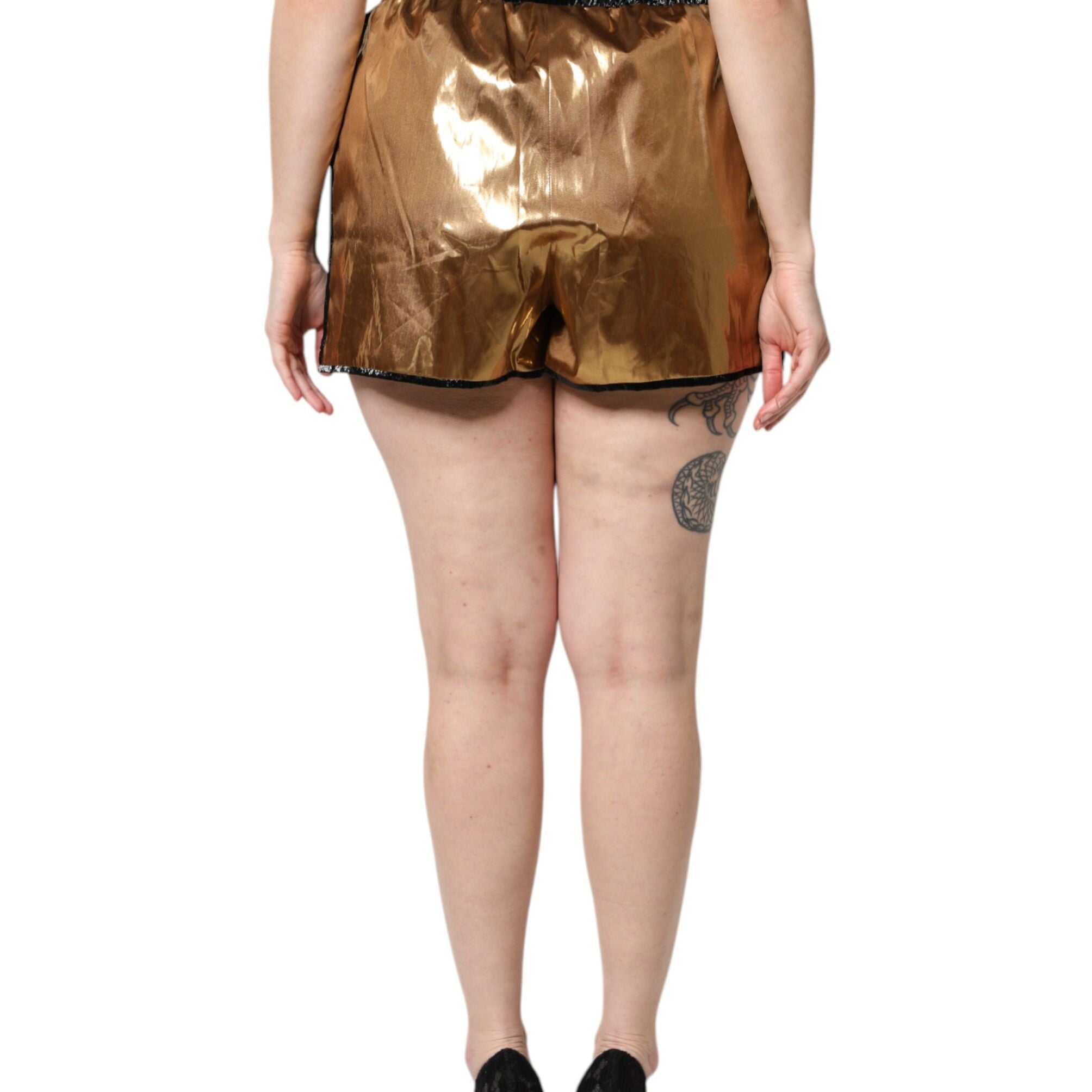 Dolce & Gabbana Metallic Gold High Waist Women Hotpants Short