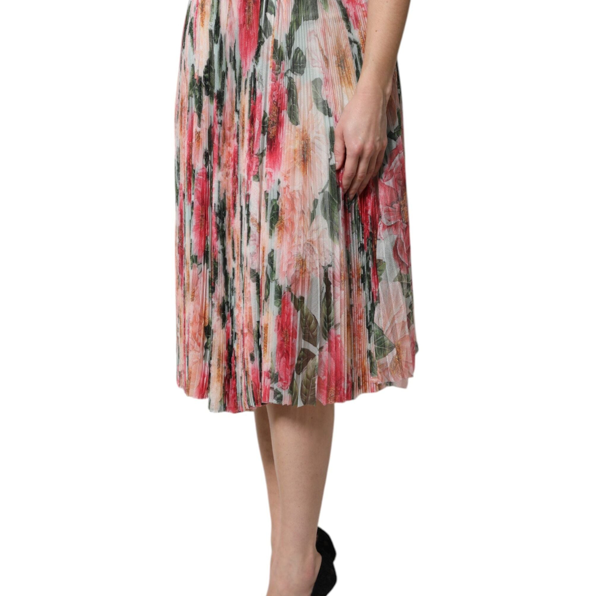 Dolce & Gabbana Multicolor Silk Floral High Waist Midi Skirt