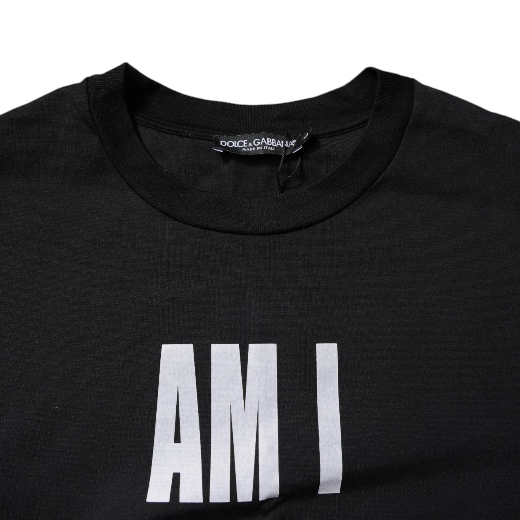 Dolce & Gabbana Black Printed Cotton Crew Neck Tee T-shirt