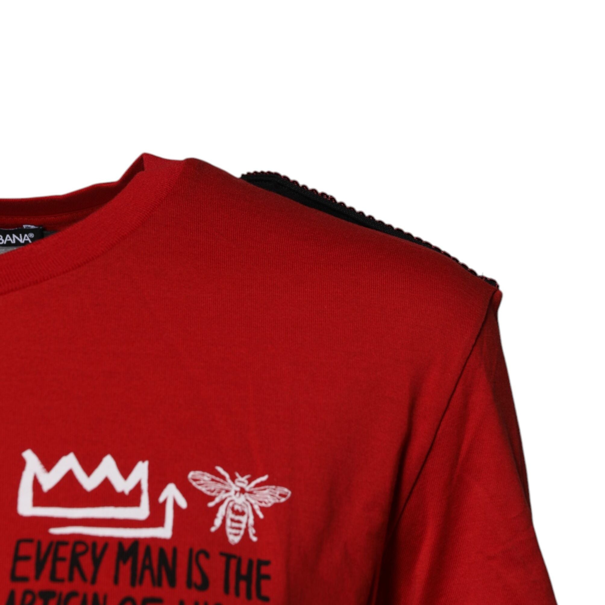 Dolce & Gabbana Red Cotton Graphic Print Crew Neck T-shirt