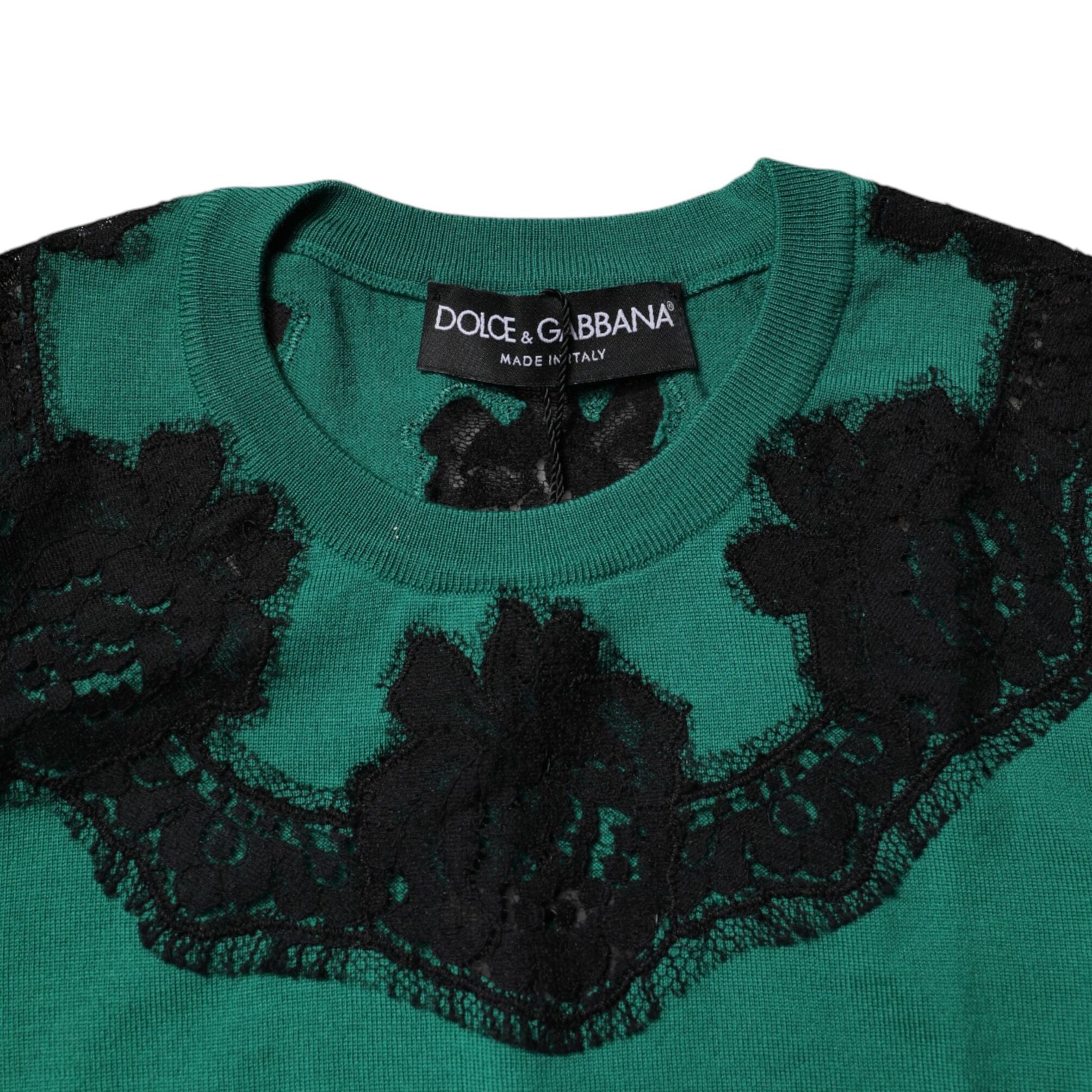 Dolce & Gabbana Green Wool Lace Detail Sleeveless Tank Top