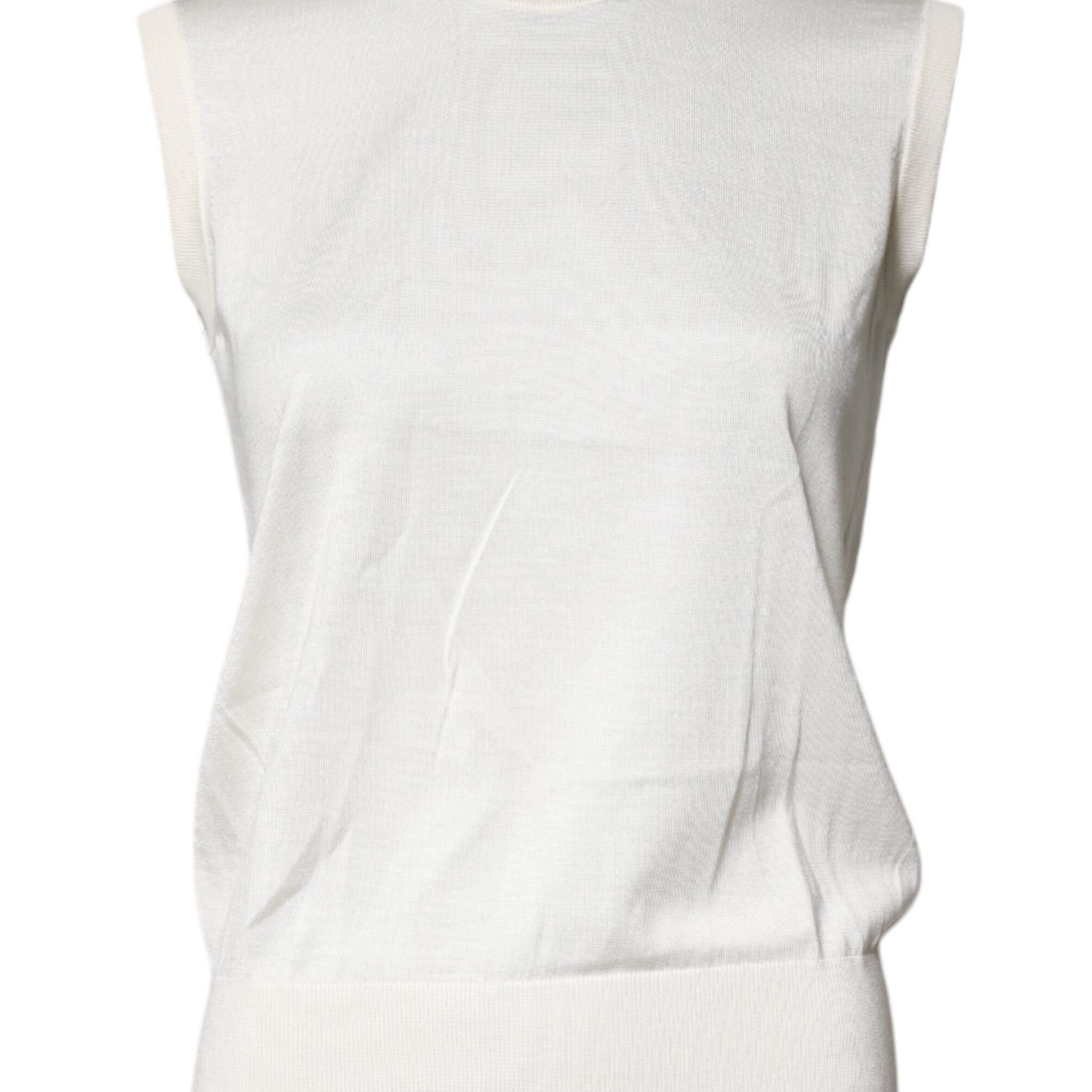 Dolce & Gabbana Cream Sleeveless Silk Round Neck Tank Top