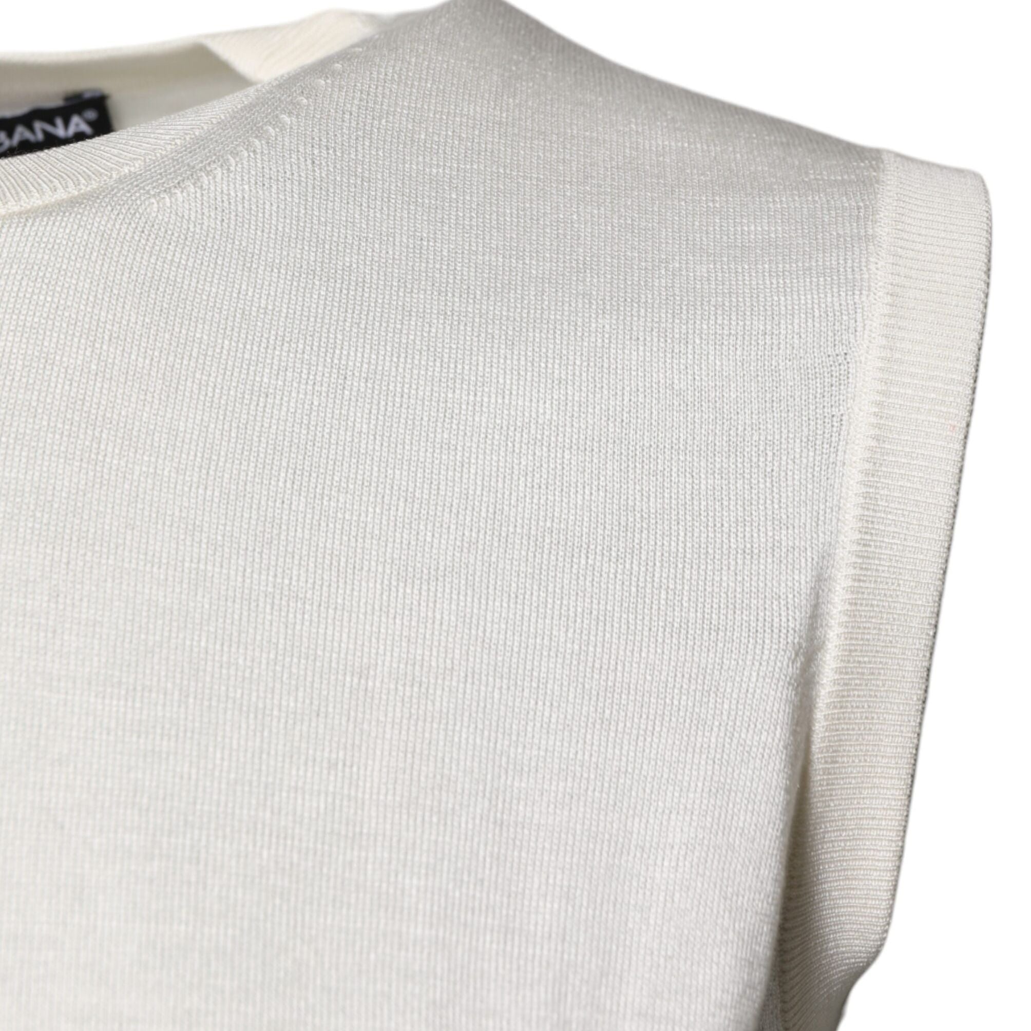 Dolce & Gabbana Cream Sleeveless Silk Round Neck Tank Top