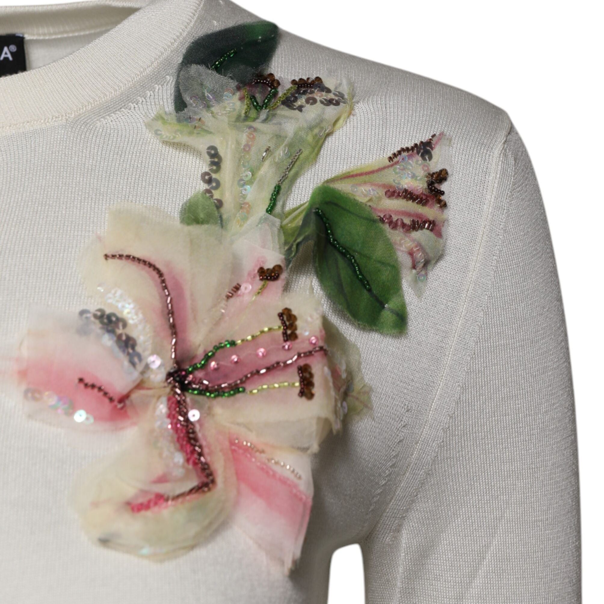 Dolce & Gabbana Cream Floral Silk Embellished Cardigan Sweater
