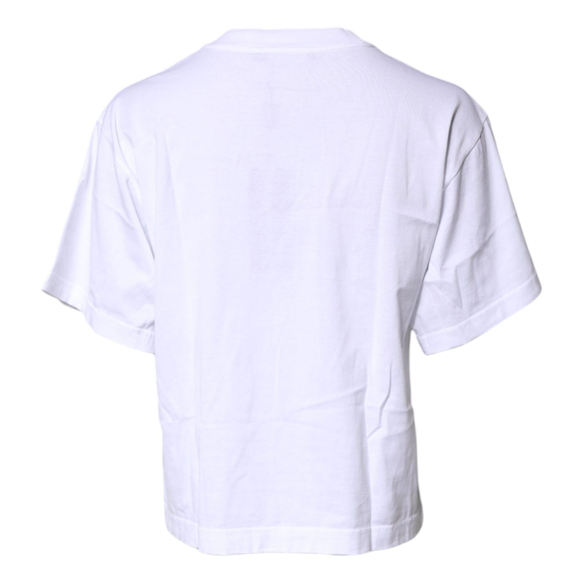 Dolce & Gabbana White Printed Round Neck Top Cotton T-shirt