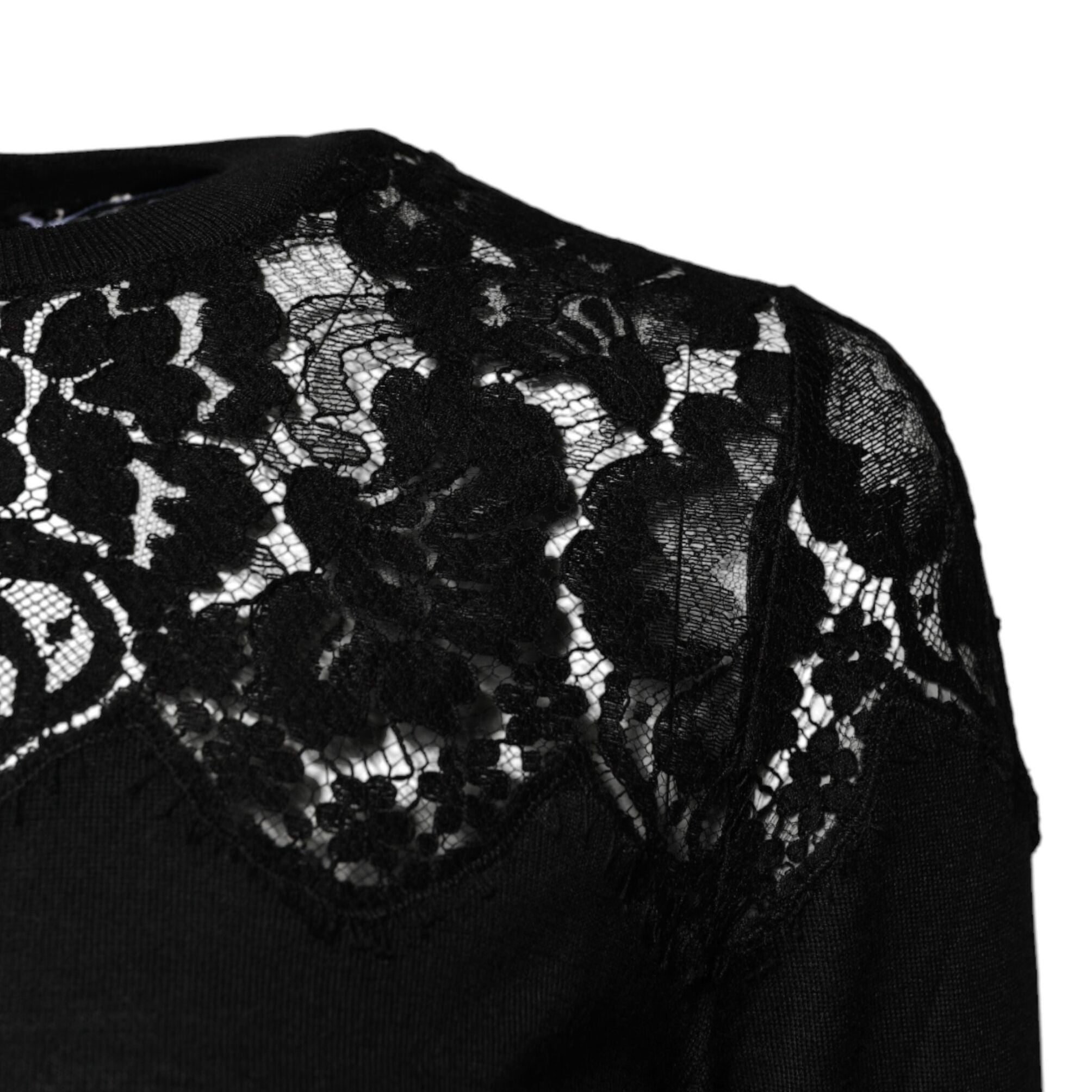 Dolce & Gabbana Black Floral Lace Long Sleeves Blouse Top