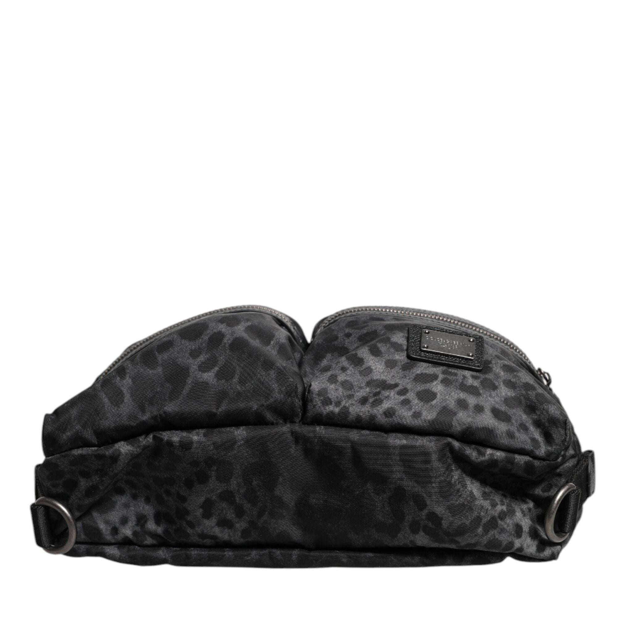 Dolce & Gabbana Black Gray Leopard DG Logo Belt Waist Fanny Pack Bag
