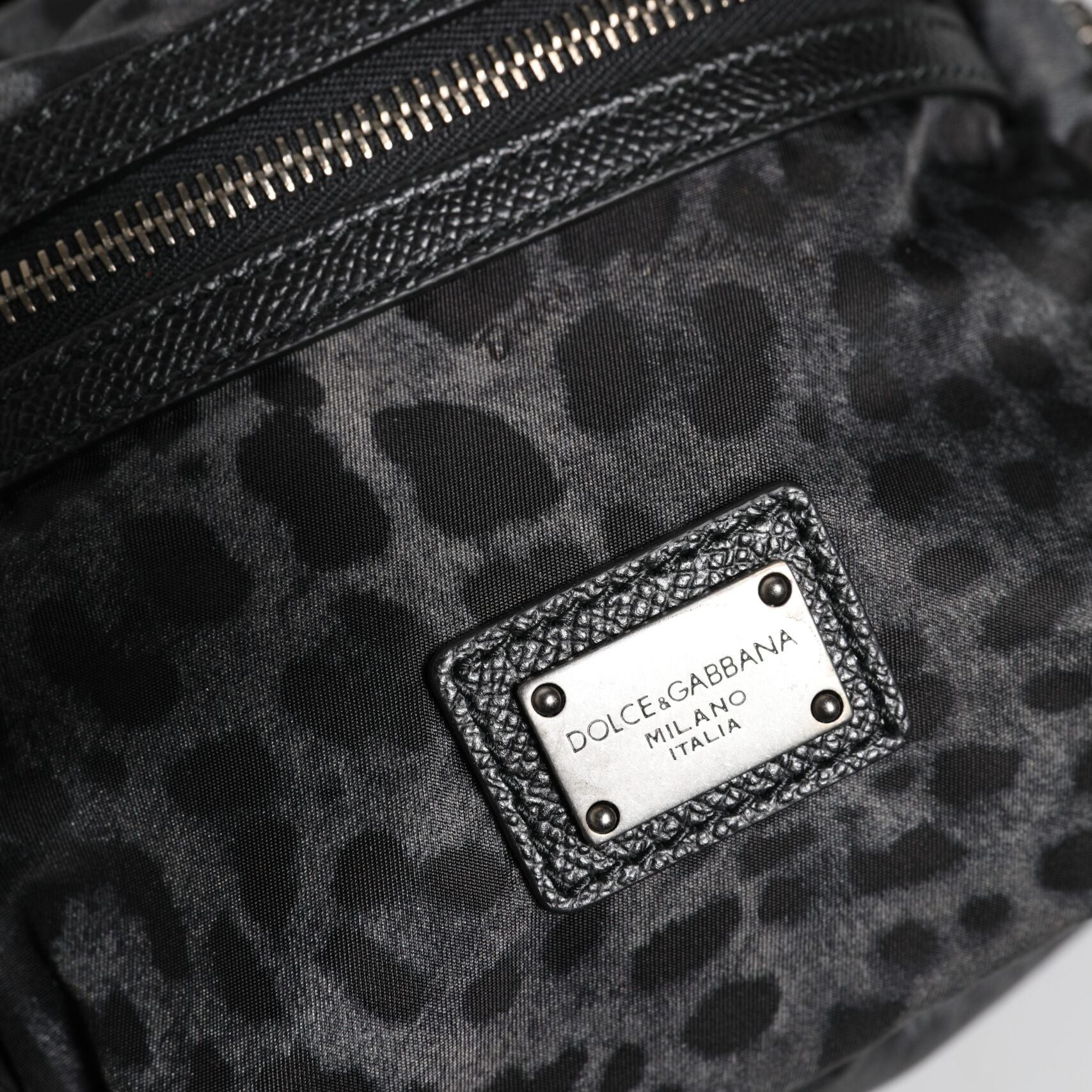 Dolce & Gabbana Black Gray Leopard DG Logo Belt Waist Fanny Pack Bag