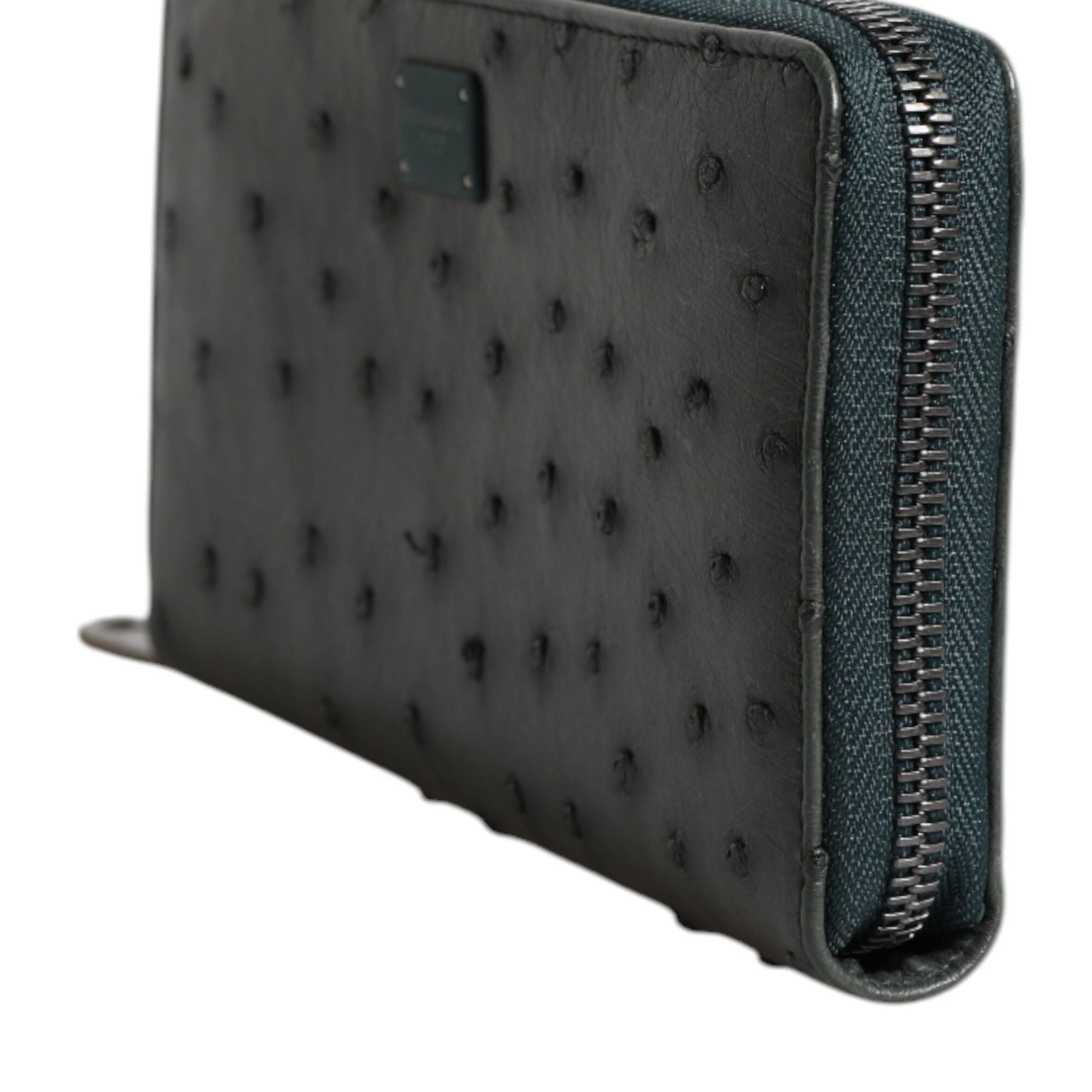 Dolce & Gabbana Green Ostrich Logo Plaque Zip Around Continental Wallet