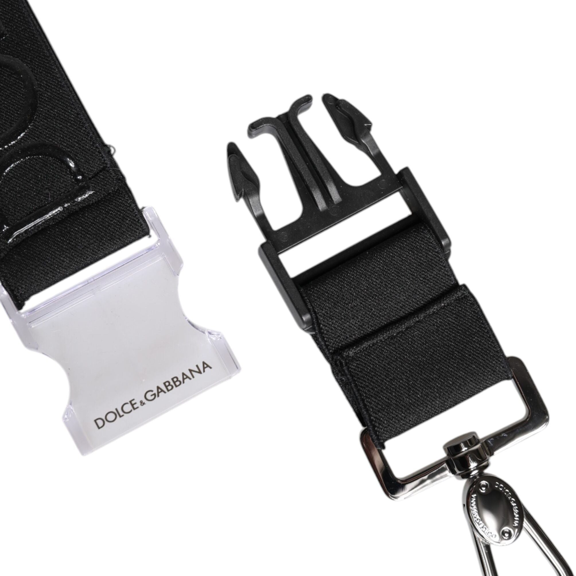 Dolce & Gabbana Black Stretch Polyester Rubberised DG Logo Keychain