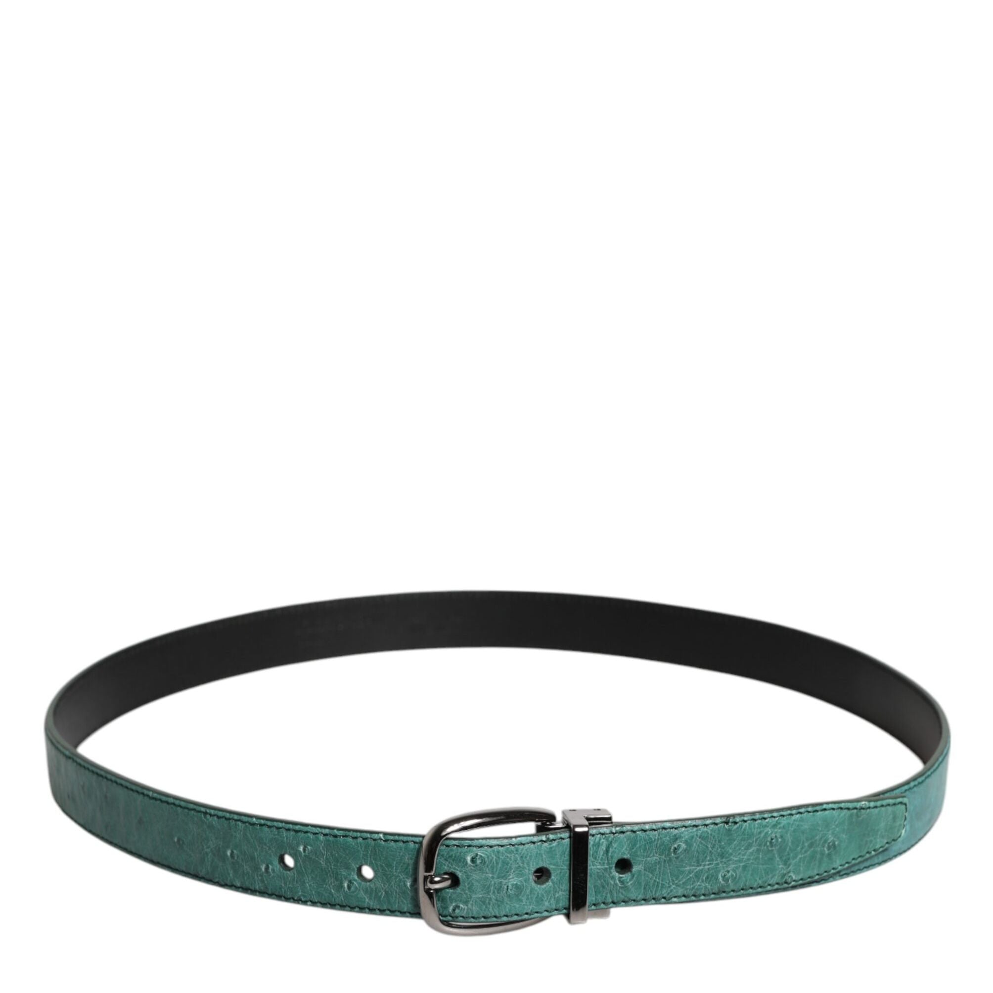 Dolce & Gabbana Green Ostrich Leather Silver Metal Buckle Belt