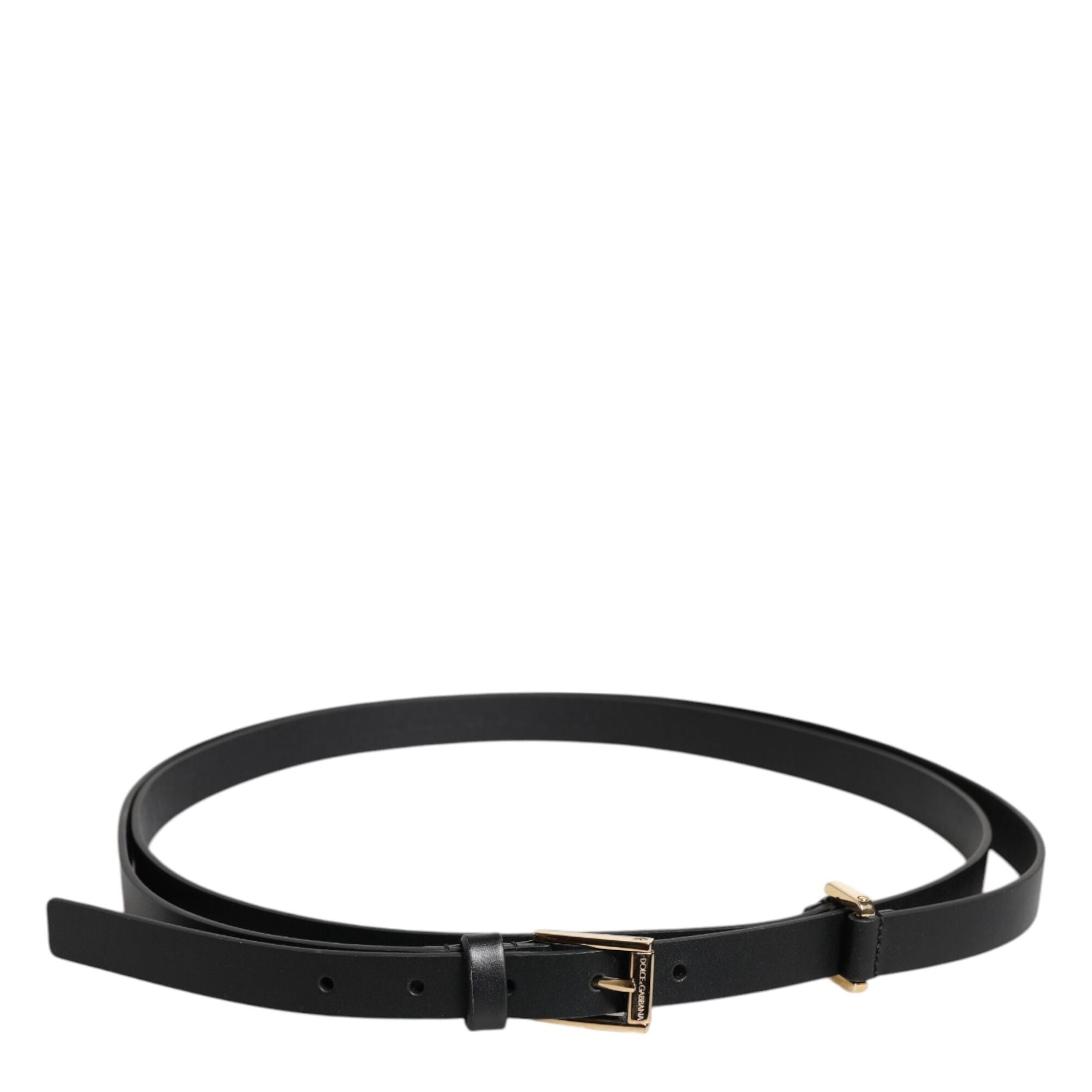 Dolce & Gabbana Black Calf Leather Gold Metal Buckle Belt