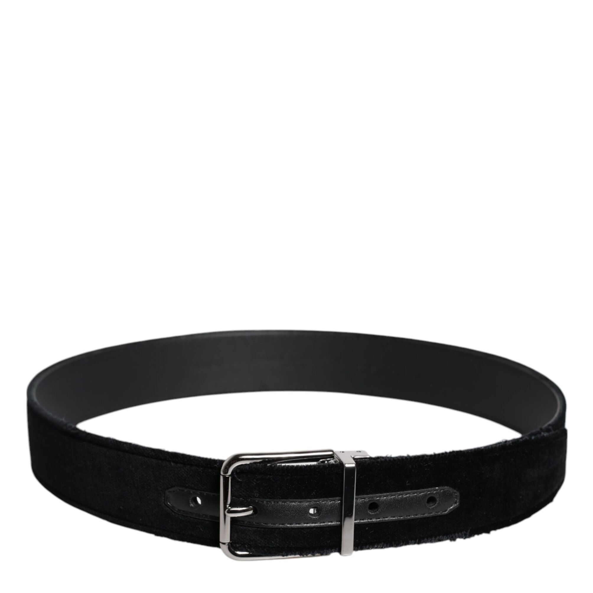 Dolce & Gabbana Black Cotton Silver Tone Metal Buckle Belt