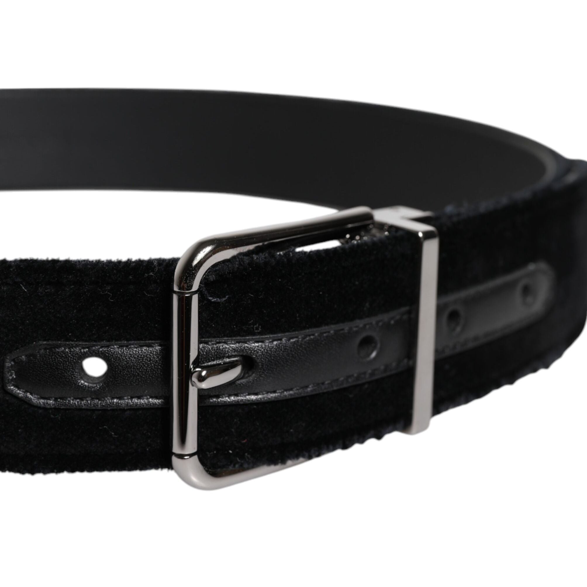 Dolce & Gabbana Black Cotton Silver Tone Metal Buckle Belt
