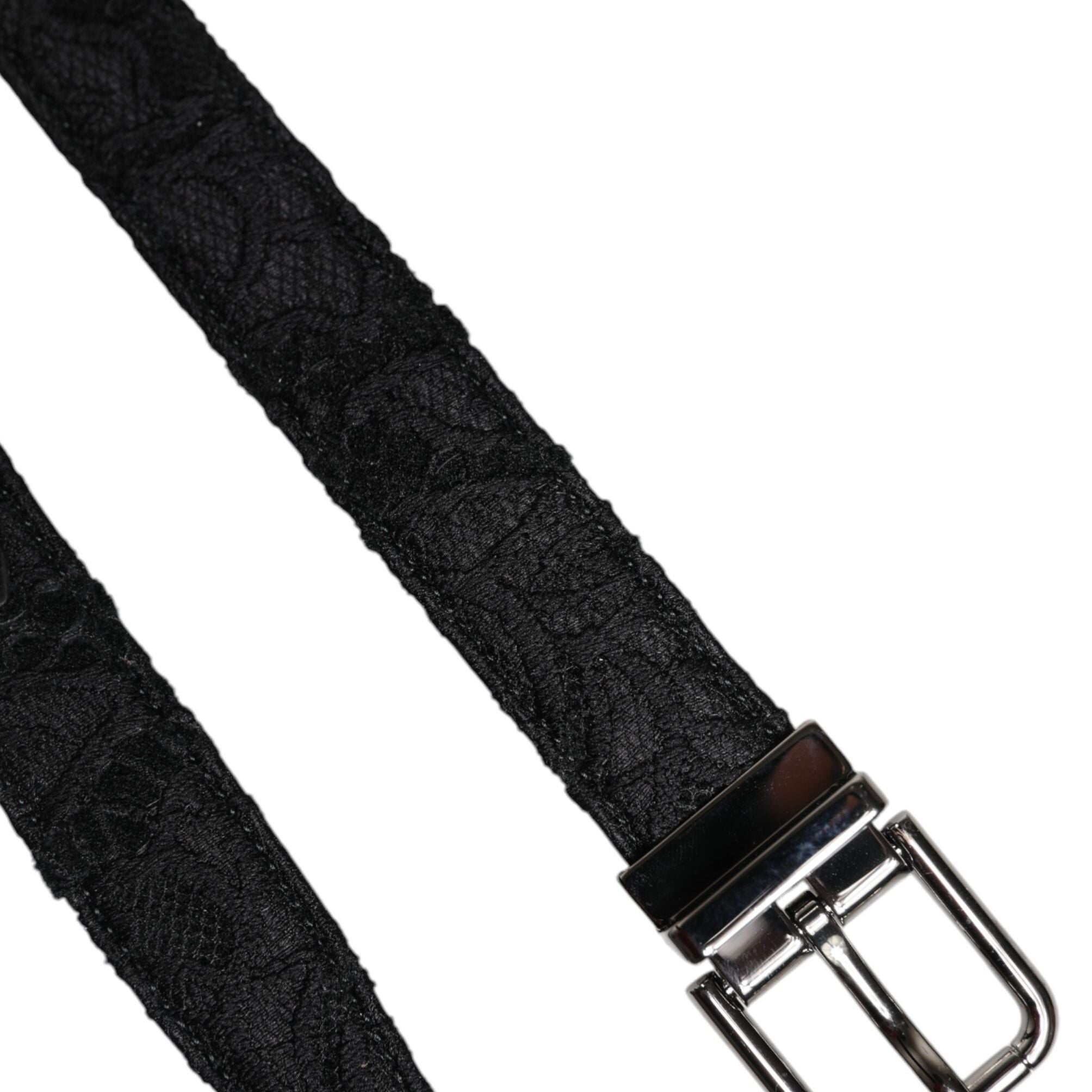 Dolce & Gabbana Black Cotton Blend Silver Metal Buckle Belt