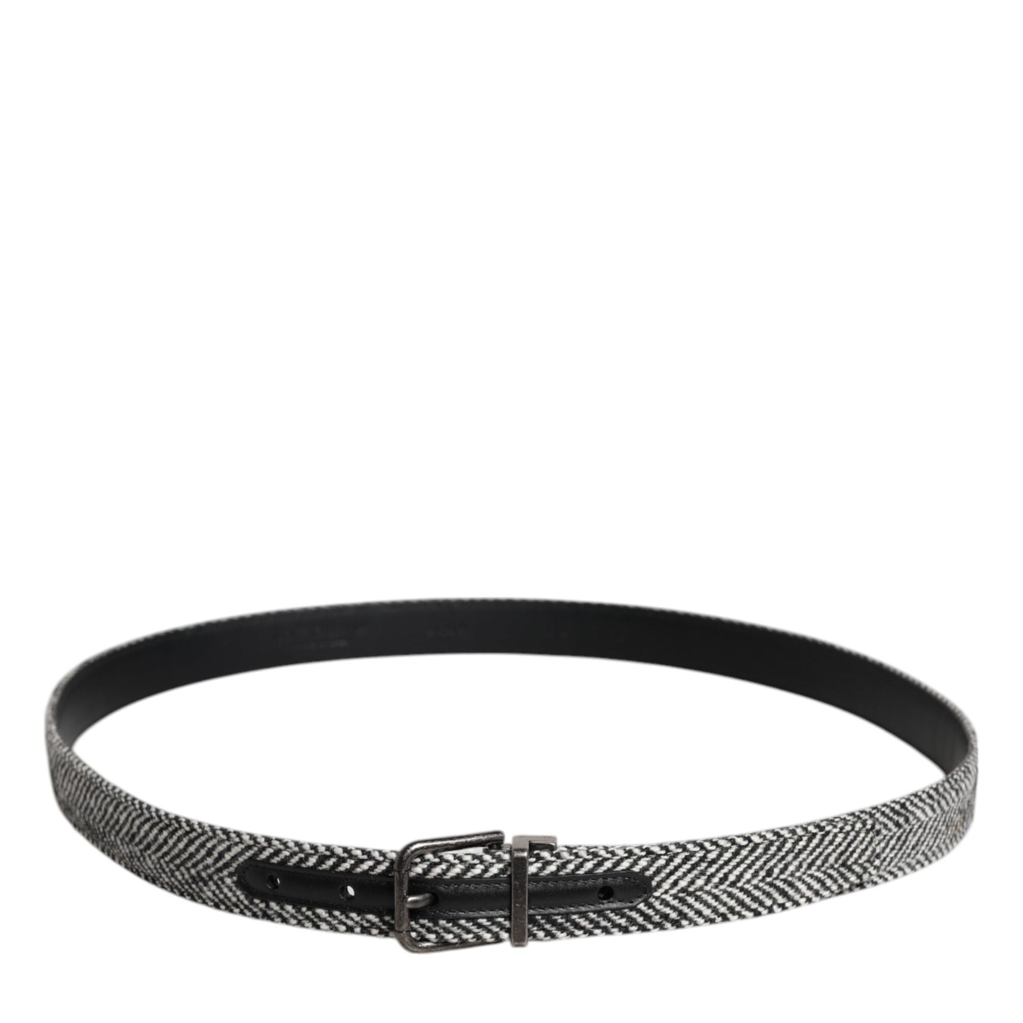 Dolce & Gabbana Black White Silver Tone Metal Buckle Belt