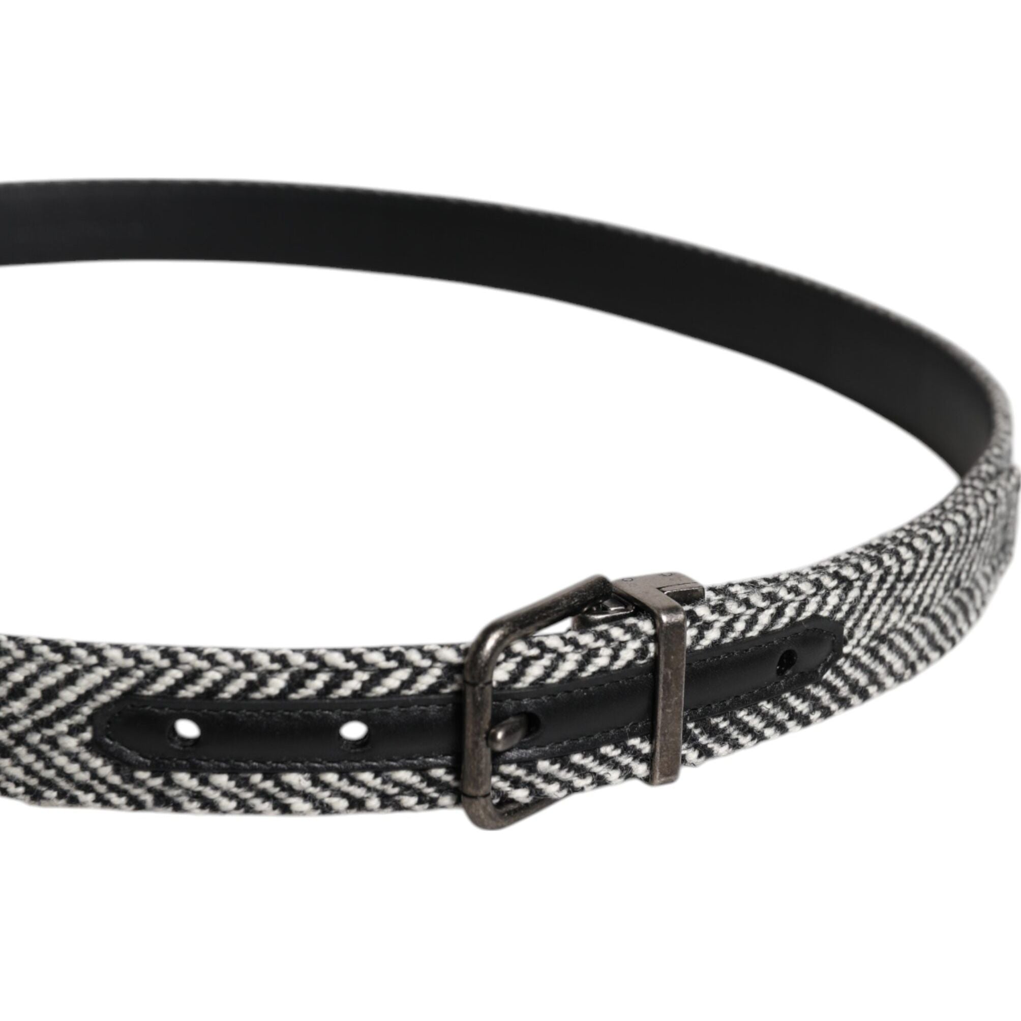 Dolce & Gabbana Black White Silver Tone Metal Buckle Belt
