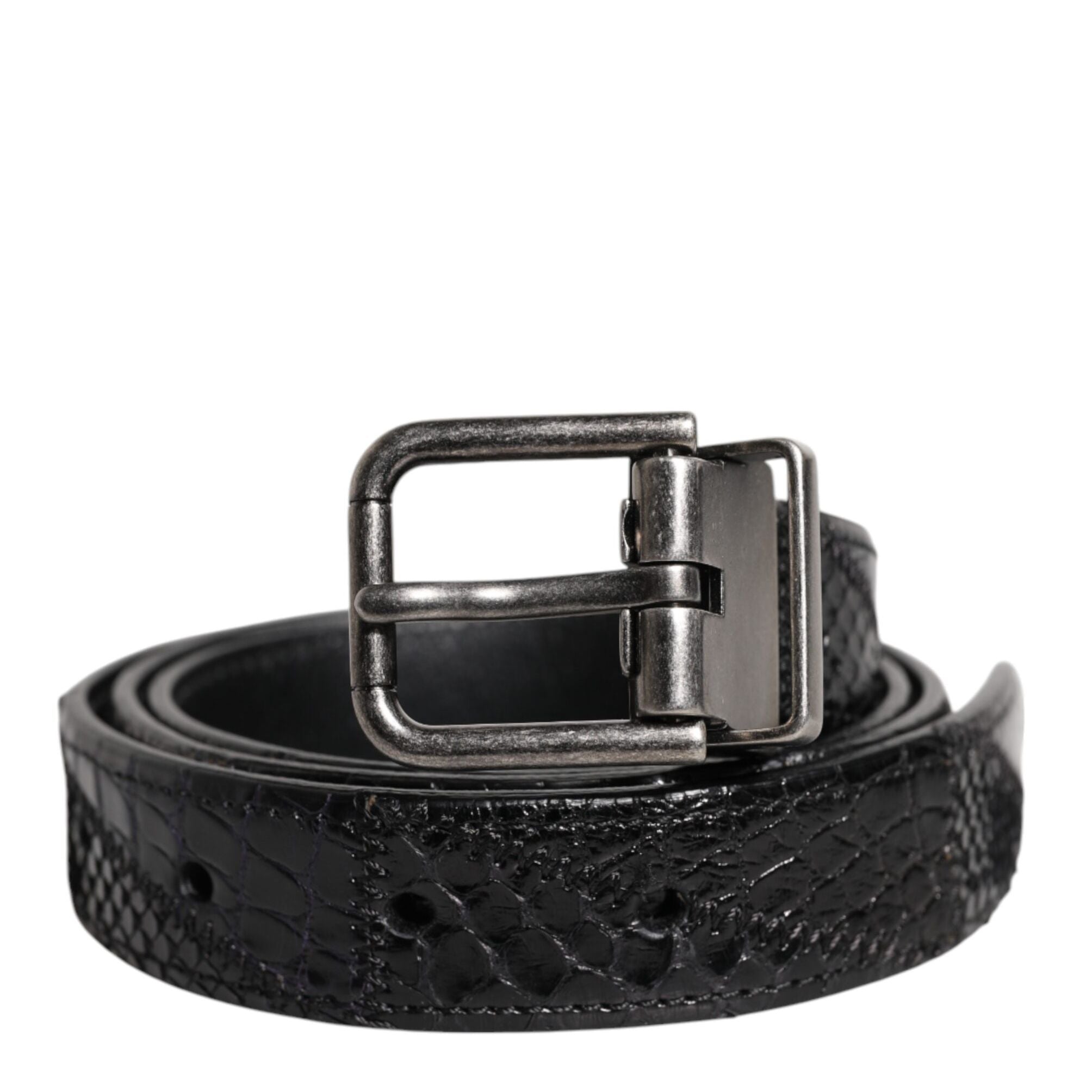 Dolce & Gabbana Black Exotic Leather Metal Logo Buckle Belt