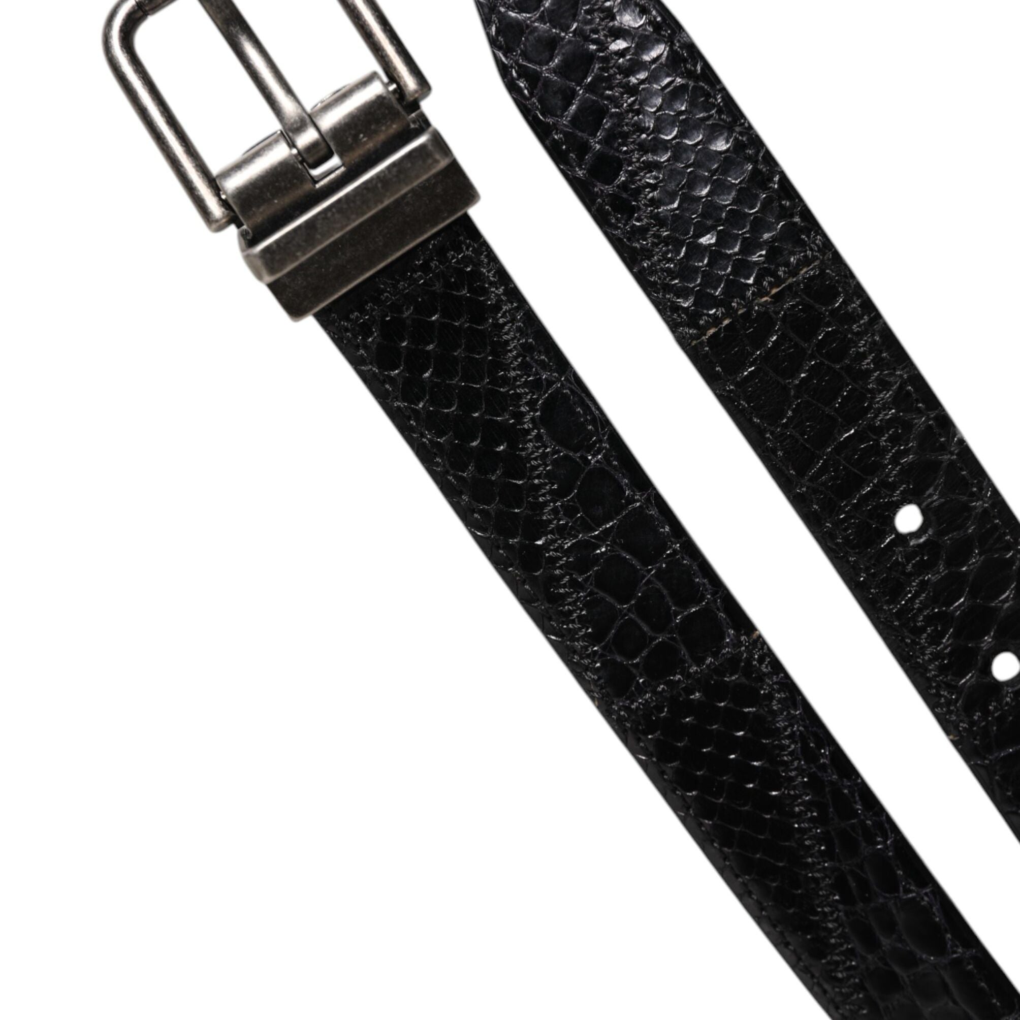 Dolce & Gabbana Black Exotic Leather Metal Logo Buckle Belt