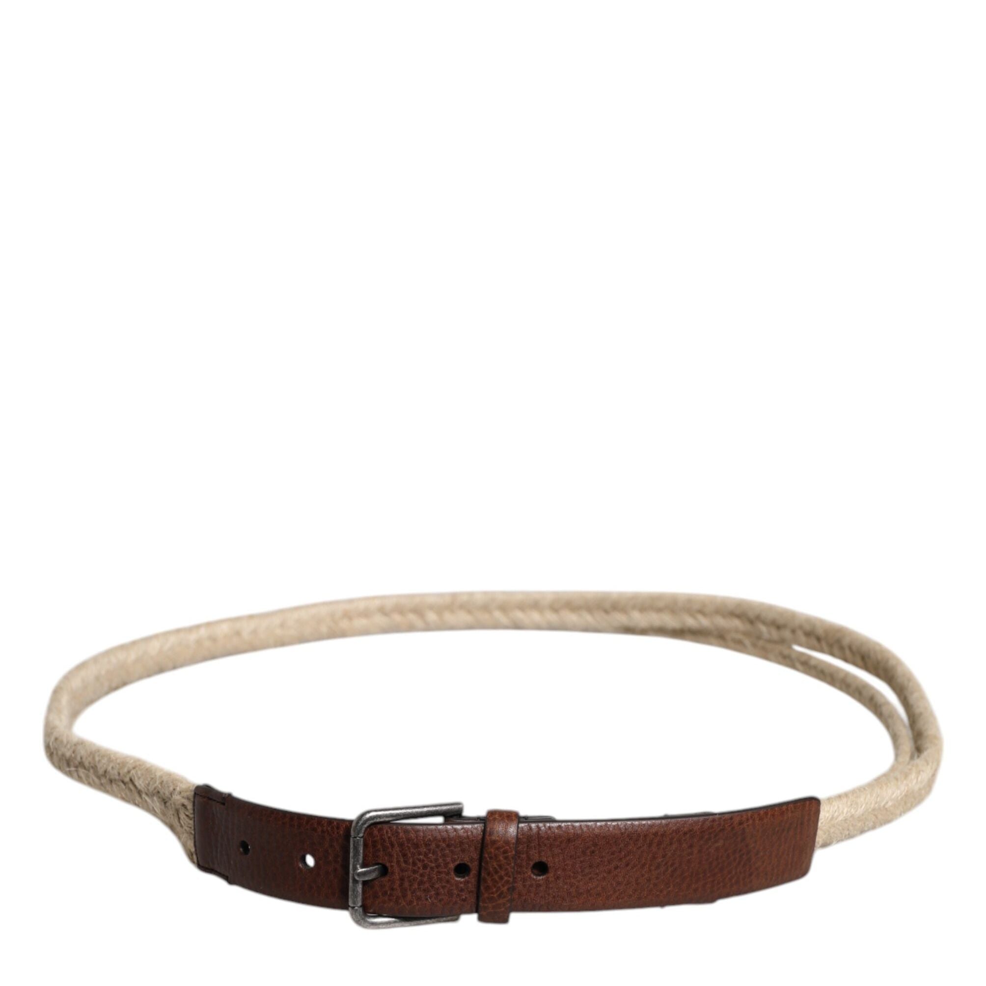 Dolce & Gabbana Brown Jute Leather Woven Metal Buckle Belt