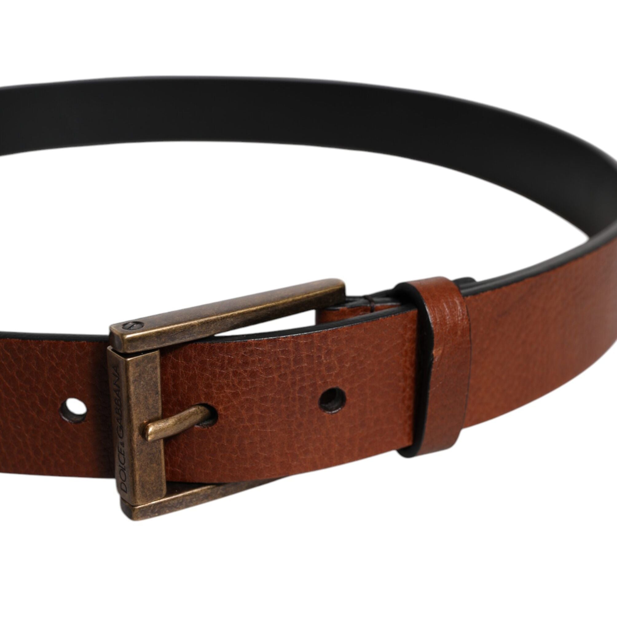 Dolce & Gabbana Brown Calf Leather Classic Metal Buckle Belt