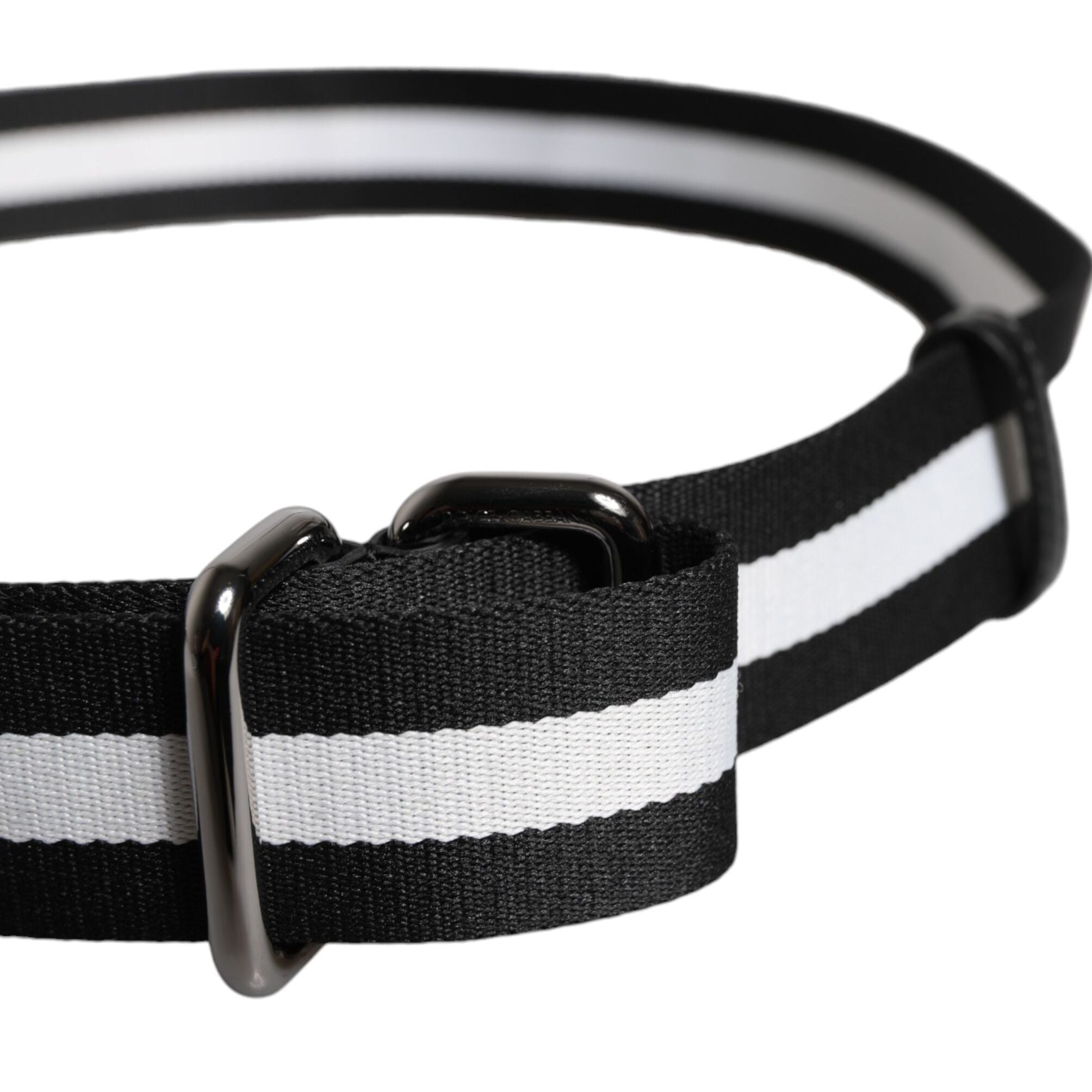 Dolce & Gabbana Black Yellow Logo Striped Metal Buckle Belt