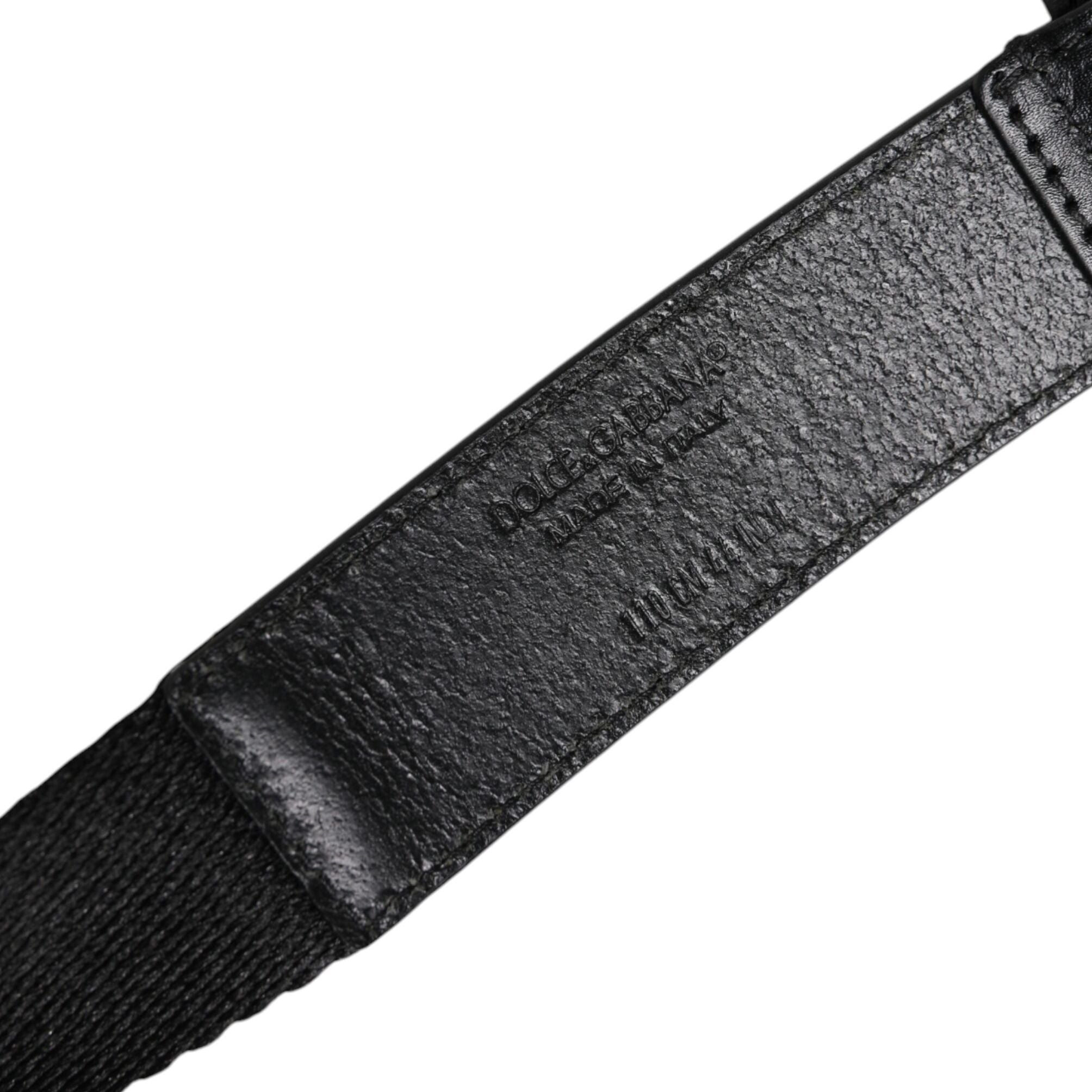 Dolce & Gabbana Black White Printed Metal Logo Buckle Belt