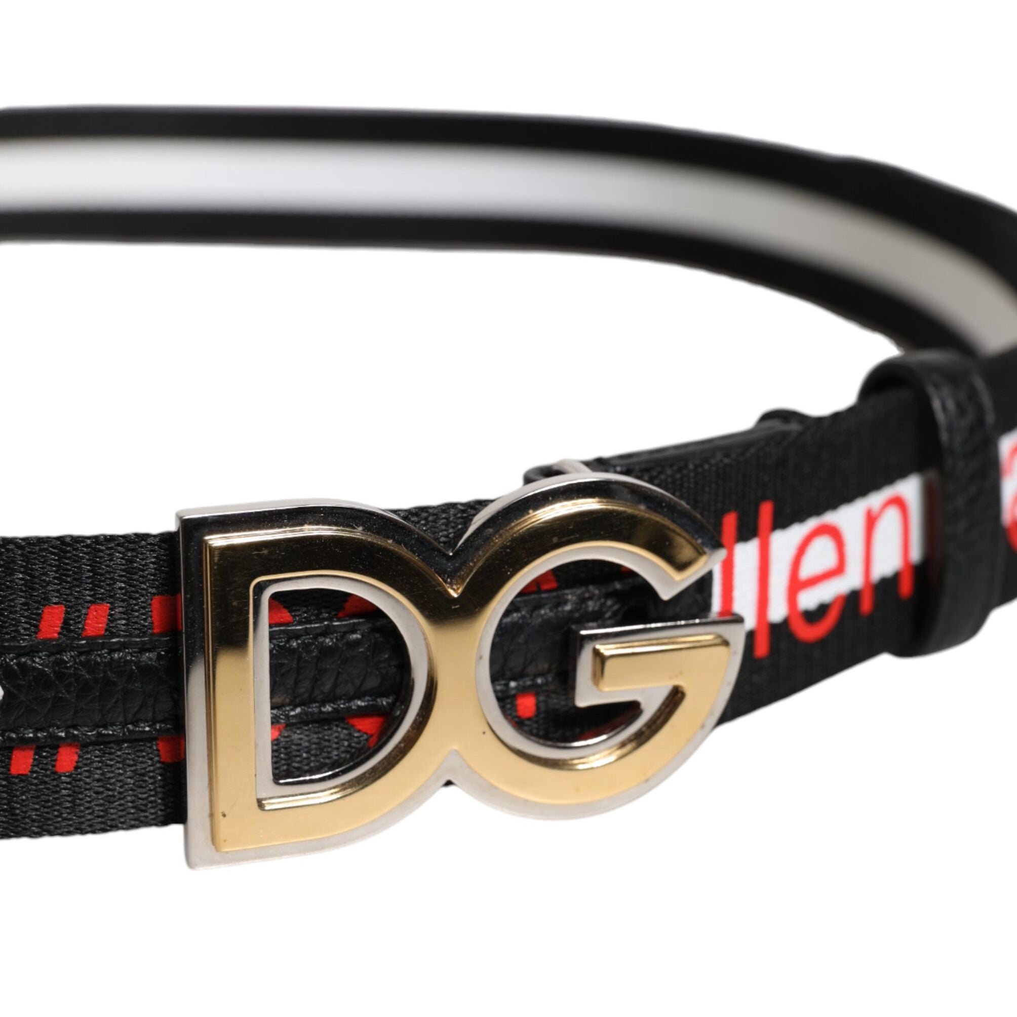 Dolce & Gabbana Black White Printed Metal Logo Buckle Belt