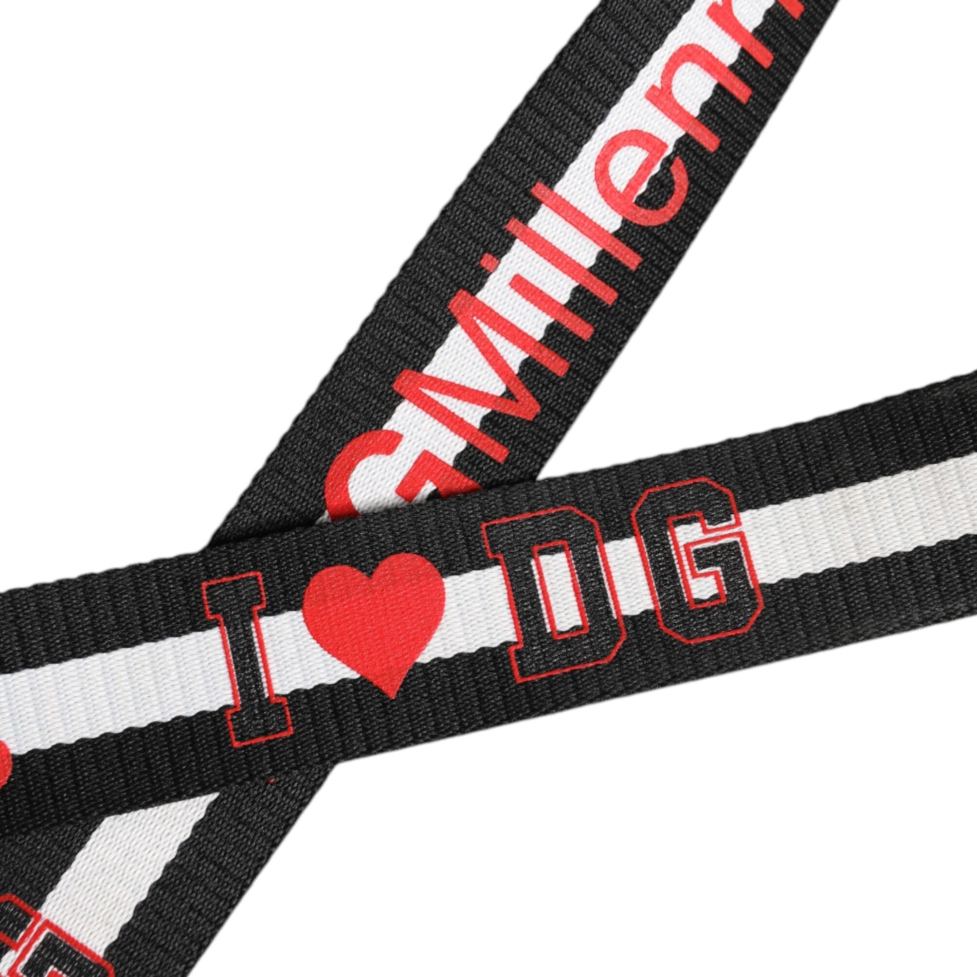 Dolce & Gabbana Black White Printed Metal Logo Buckle Belt