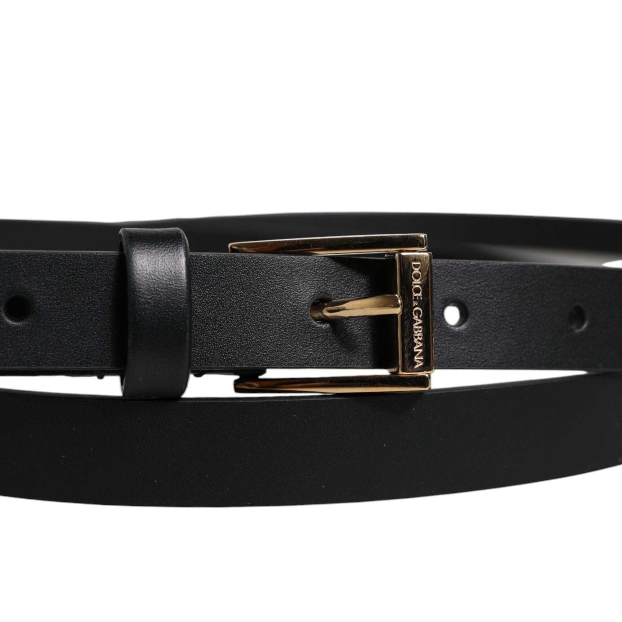 Dolce & Gabbana Black Calfskin Classic Metal Logo Buckle Belt